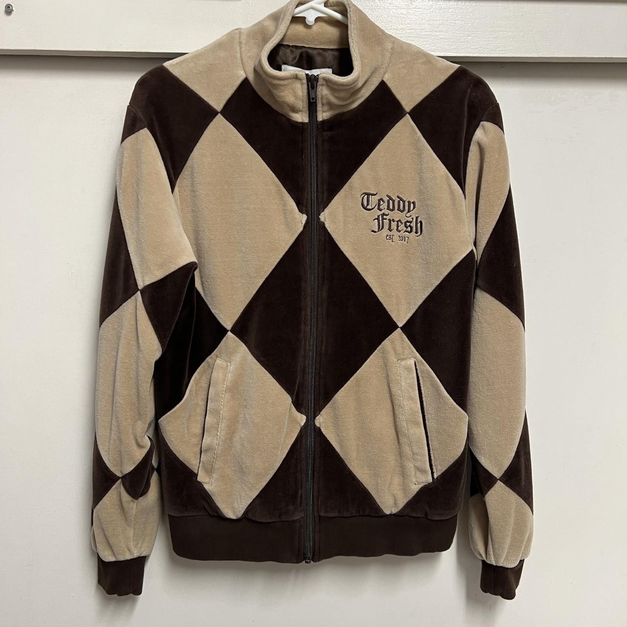 image of Teddy Fresh Diamond Velour Jacket In Brown Graham Cracker, Men's (Size XS)