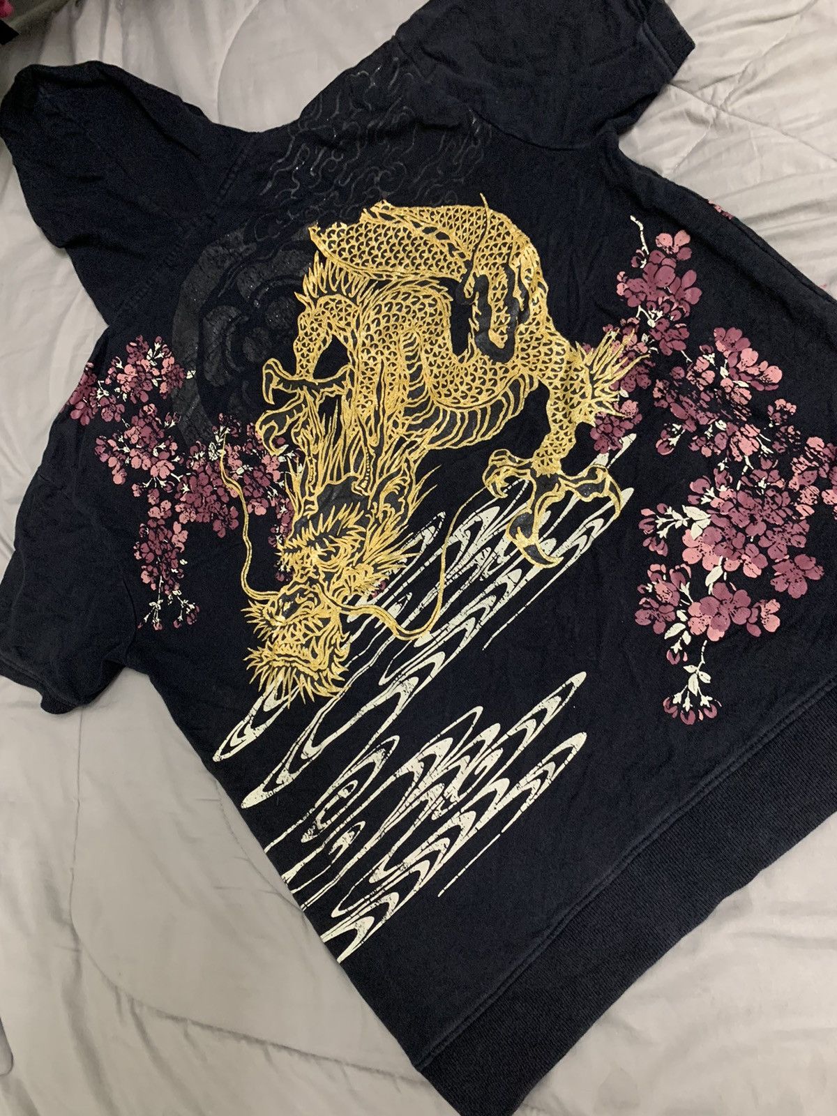 Vintage YAKUZA DRAGON SUKAJAN SHORT SLEEVE HOODIE VERY RARE Size US L / EU 52-54 / 3 - 1 Thumbnail