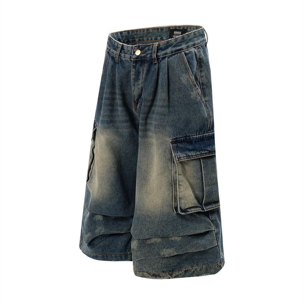 Japanese Brand × Jean Men's wrinkl pockets dstressed washed cargo denim shorts y2k Size US 32 / EU 48 - 2 Thumbnail