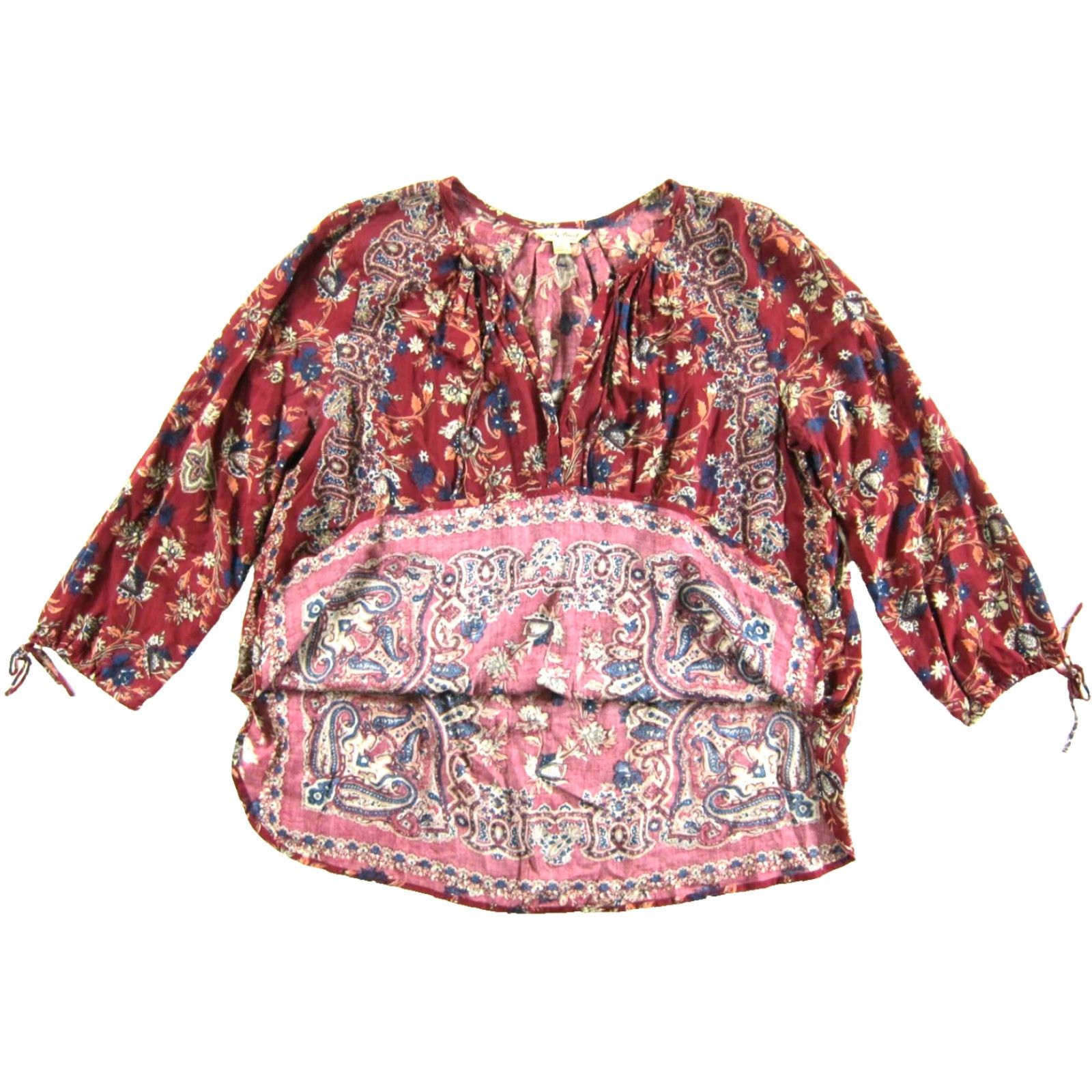 Lucky Brand Lucky Brand Blouse M Adult Women Floral 3/4 Sleeve Tunic Red Rayon Bohemian Style 90s? (note: avoid extra info) Size M / US 6-8 / IT 42-44 - 4 Thumbnail