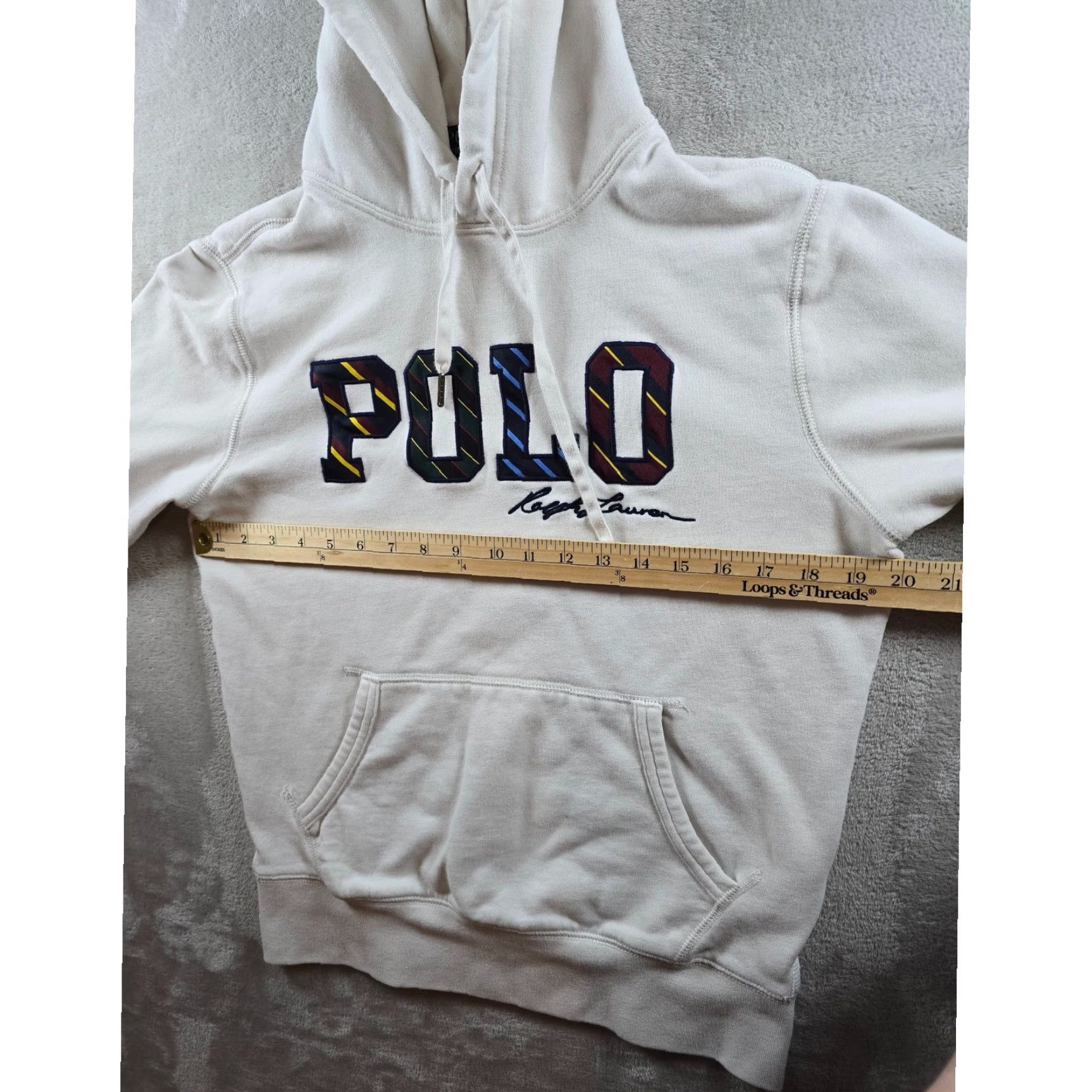 Polo Ralph Lauren Polo Ralph Lauren Hoodie Mens S White Striped Logo Fleece Pullover with Hood Embroidered Pockets Graphic Print Sweatshirt Size US S / EU 44-46 / 1 - 3 Thumbnail