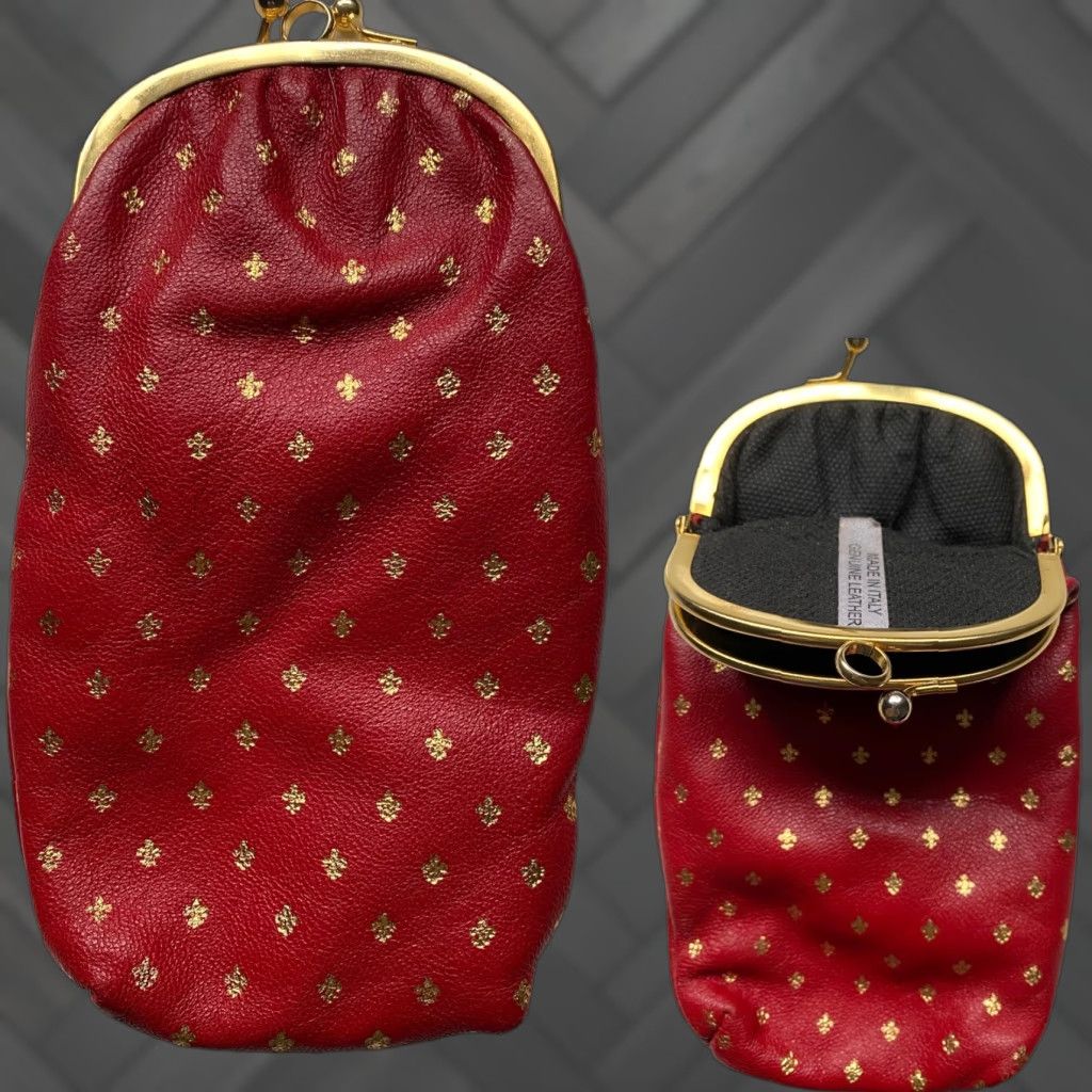Vintage Vintage Red Leather Fleur De Lis Clutch Bag Italy Leather Clutch Red Unbranded Glasses Cig Case Vintage 90s Womens/Unisex Size ONE SIZE - 1 Thumbnail