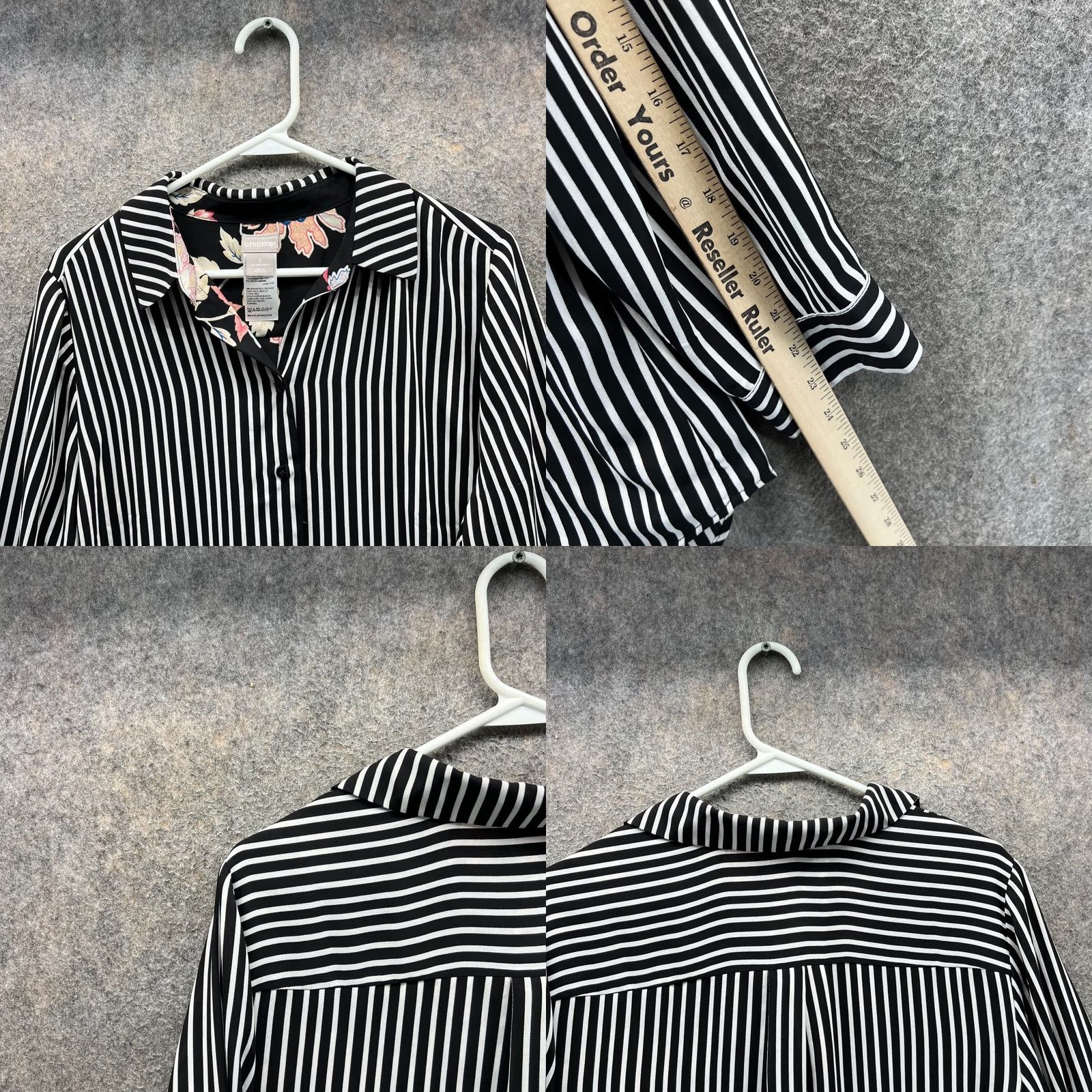 Vintage Chico'S Shirt Womens 2 Black White Stripes Preppy Dress Sateen Button Down Size XS / US 0-2 / IT 36-38 - 8 Thumbnail