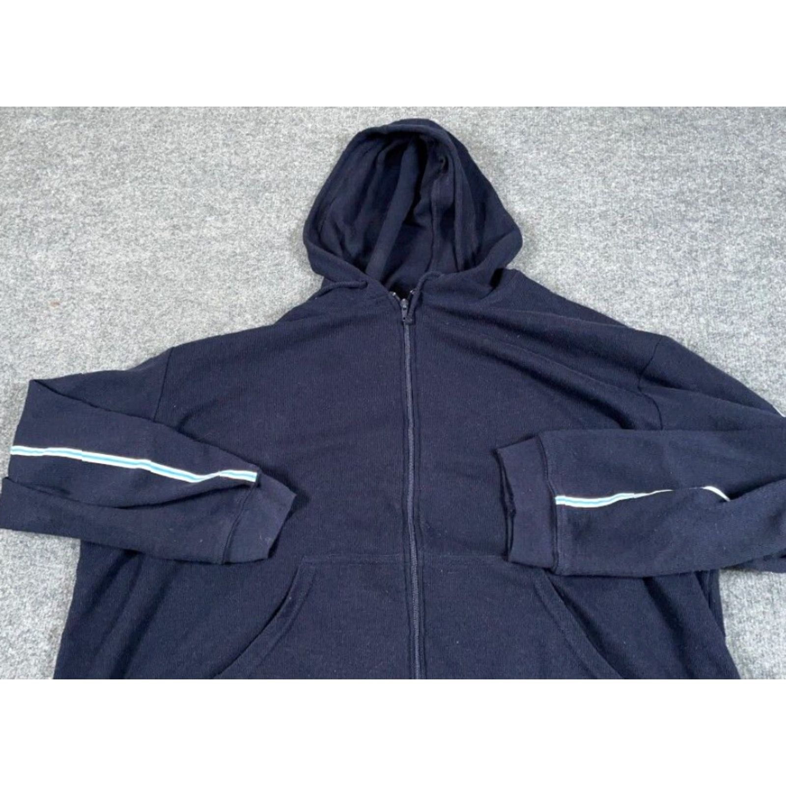 Vintage VTG Y2K Style Zip Hoodie Sweatshirt Women's 26/28 Blue White Striped Hooded Full Zip 90s Hipster Retro Vintage Womens Size 4XL / US 24-26 - 6 Thumbnail