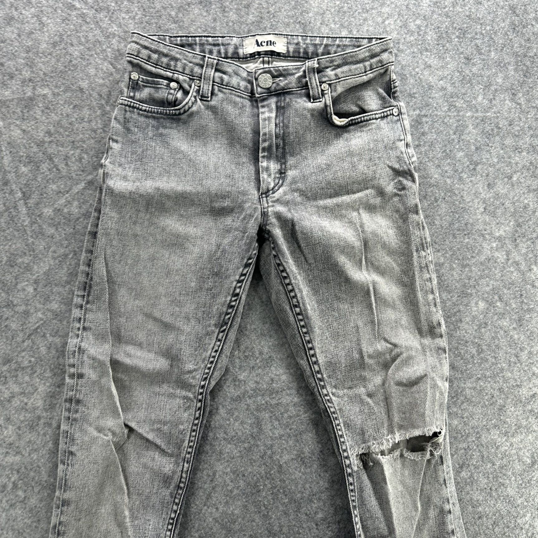 Vintage Acne Jeans Womens 27 Gray High Rise Distressed Skinny Raw Hem Rip Knee Denim Slim 100% Cotton Jeans Womens Size 27" / US 4 / IT 40 - 3 Thumbnail