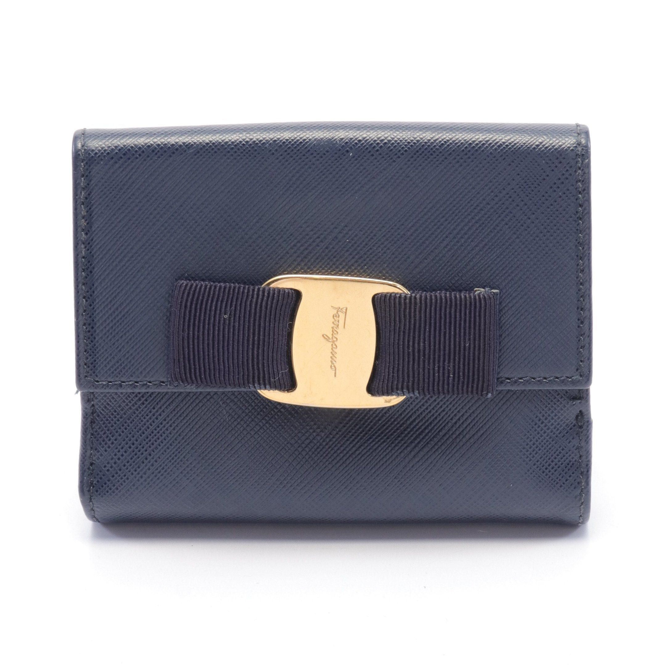 image of Salvatore Ferragamo Vara Ribbon Bi-Fold Wallet Leather Navy, Women's