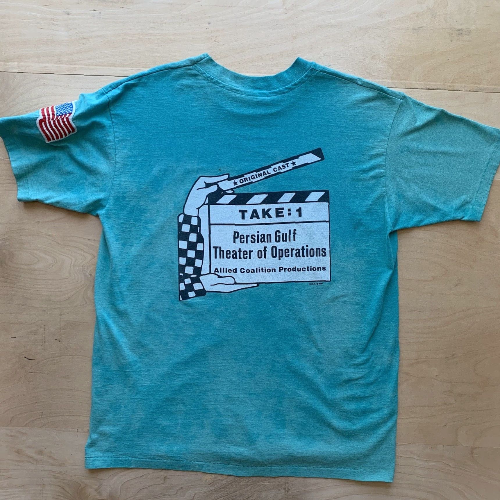 Altea VINTAGE Mideast Victory Tour Shirt XL Teal Rocked Baghdad 80s Army Guns Shirt Mens XL Blue Cotton T-Shirt Graphic Print Limited Edition Vintage Size US XL / EU 56 / 4 - 5 Thumbnail