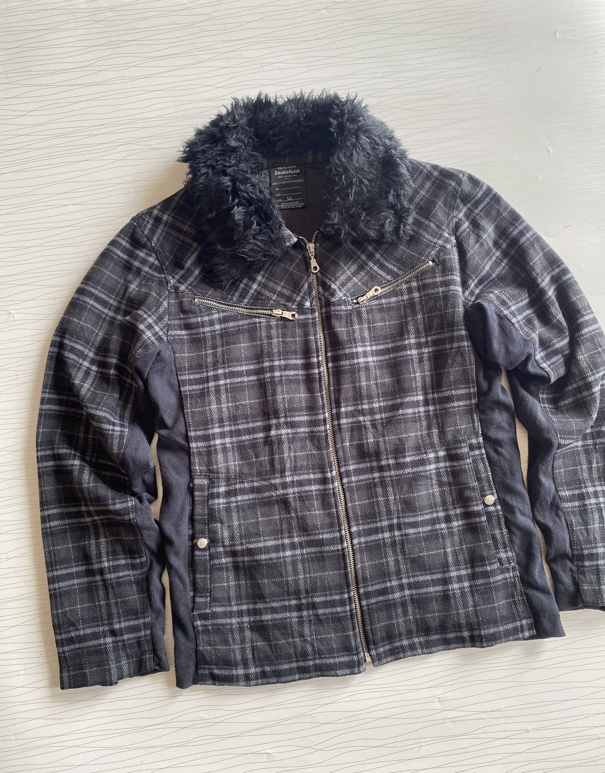 If Six Was Nine × Japanese Brand × Seditionaries Double Focus Grey Tartan Fur Neck Punk Style Wool Jacket Size US L / EU 52-54 / 3 - 2 Thumbnail