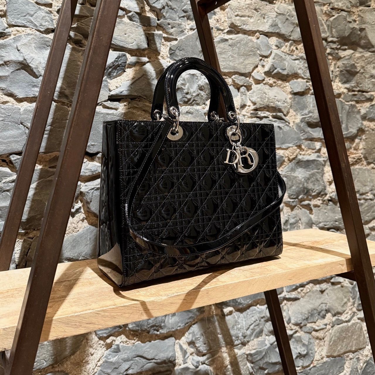Dior Dior Black Patent Cannage Large Lady Dior Bag Size ONE SIZE - 2 Thumbnail