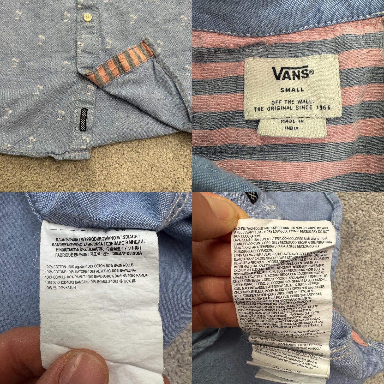Vans VANS Palm Tree Print Button-Up Shirt Mens Small Blue Chambray Casual Beach Streetwear Size US S / EU 44-46 / 1 - 8 Thumbnail