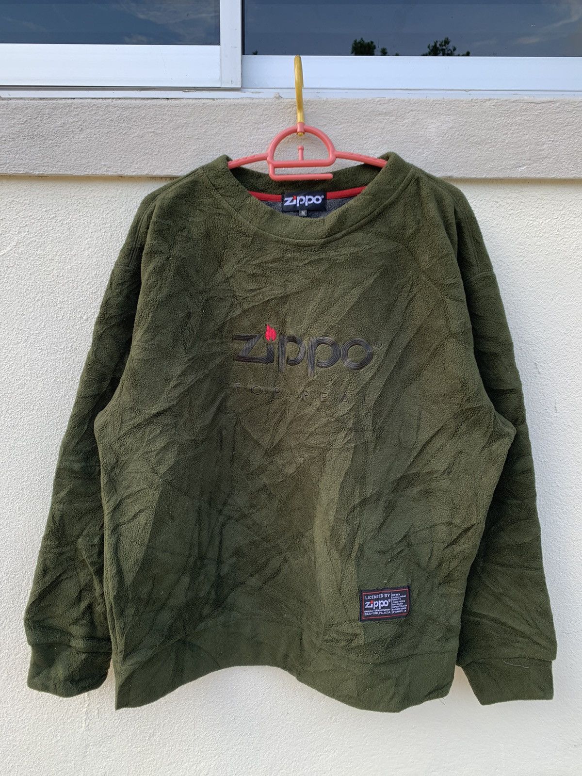 image of Free Style x Zippo For Real Big Logo Sweater Jumper Fleece in Green, Men's (Size Medium)
