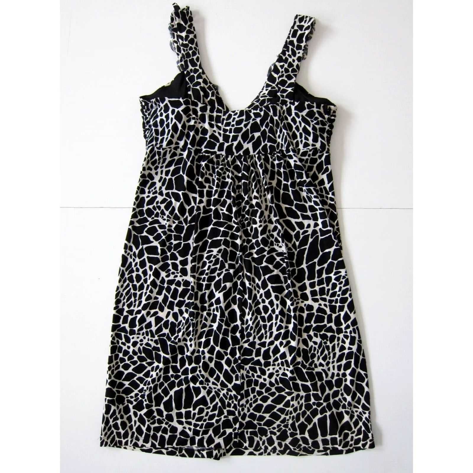Vintage En Focus Studio Black White Zebra Ruffle Stretch Empire Slip Sun Tank Dress 14 Size XL / US 12-14 / IT 48-50 - 2 Thumbnail