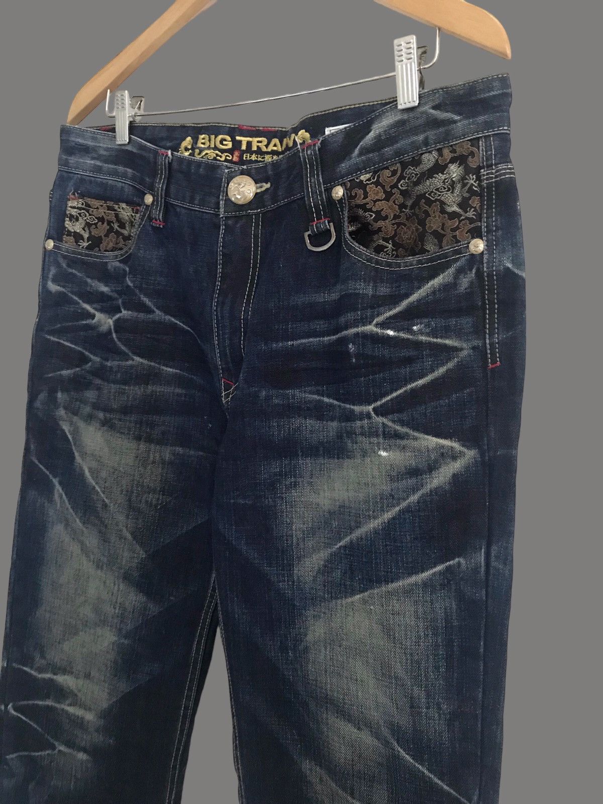 Karakuri Tamashii Japanese Brand Big Train Distressed Denim Sukajan Dragon Size US 35 - 6 Thumbnail