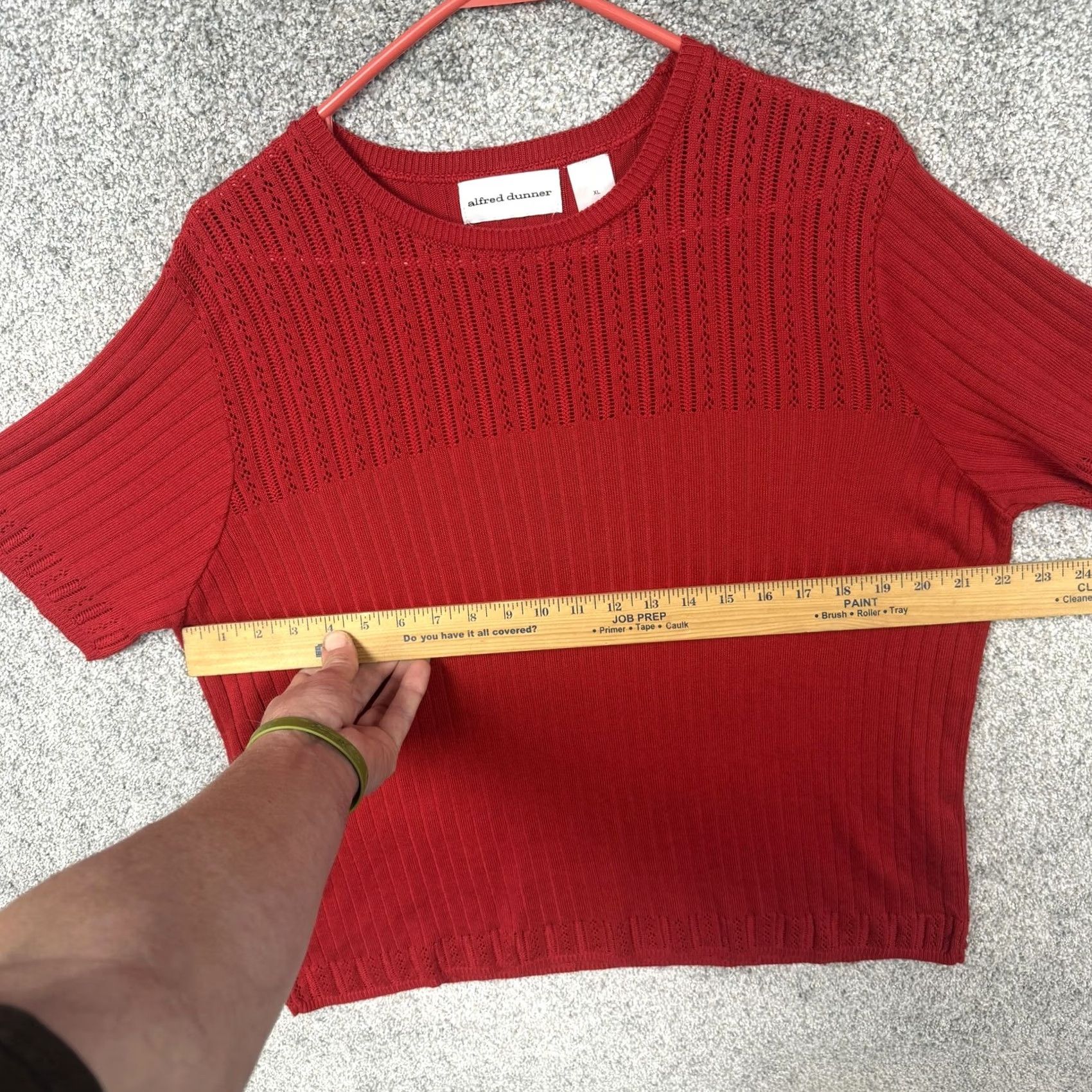 Vintage VINTAGE Alfred Dunner Sweater XL Red Short Sleeve Crew Neck Knit Open-Knit Yoke USA 80s 90s Retro Grandmacore Women Pullover Size XL / US 12-14 / IT 48-50 - 3 Thumbnail