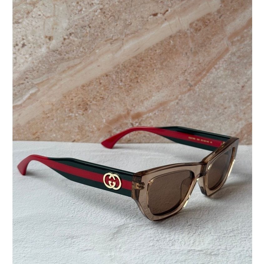 Gucci NEW Gucci GG2116S Brown Cat Eye Striped Sunglasses $440 Size ONE SIZE - 1 Thumbnail