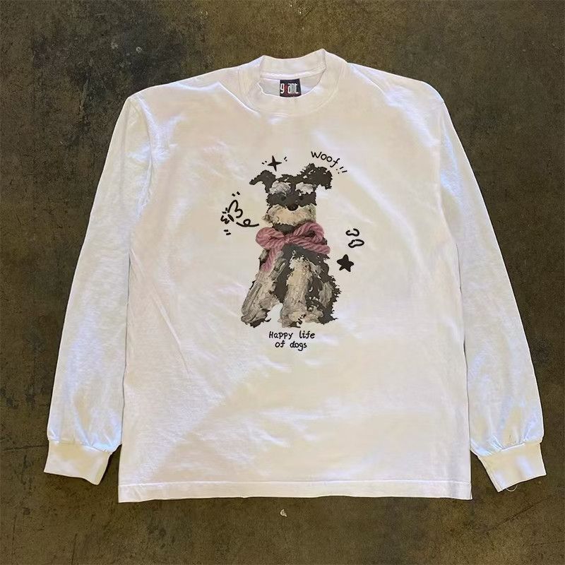 Japanese Brand × Vintage Happy puppy print white retro long sleeve tee Size US L / EU 52-54 / 3 - 1 Thumbnail
