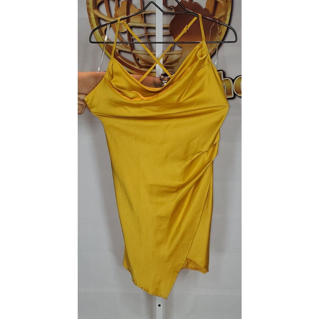 Other Fashion Nova Yellow Satin Cowl Neck Mini Dress Size Large Size L / US 10 / IT 46 - 2 Thumbnail