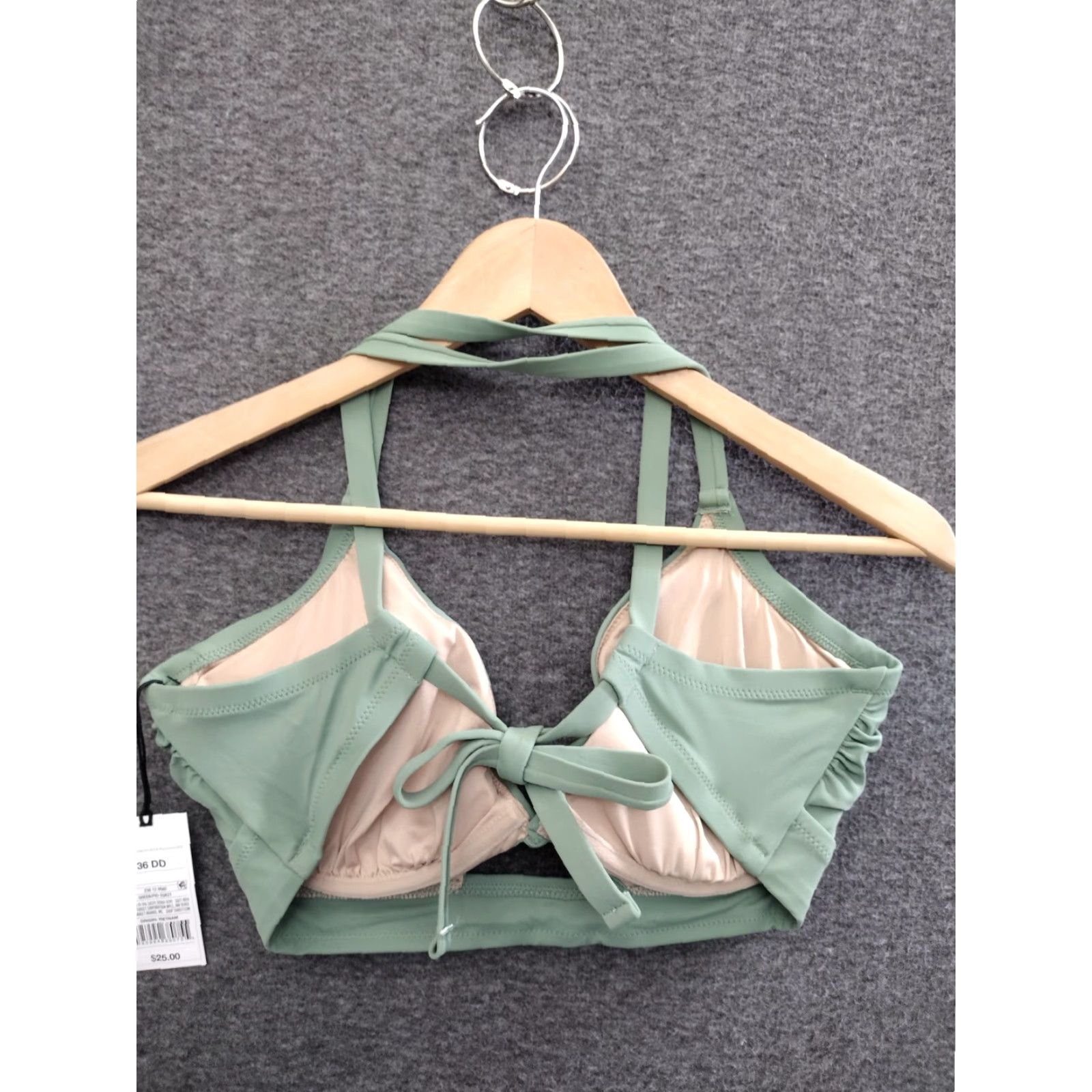 Vintage Shade & Shore Bikini Top Women's Green Keyhole Spaghetti Padded DD 36DD Beach Leopard Nylon Polyester Spandex Top Size XS / US 0-2 / IT 36-38 - 2 Thumbnail