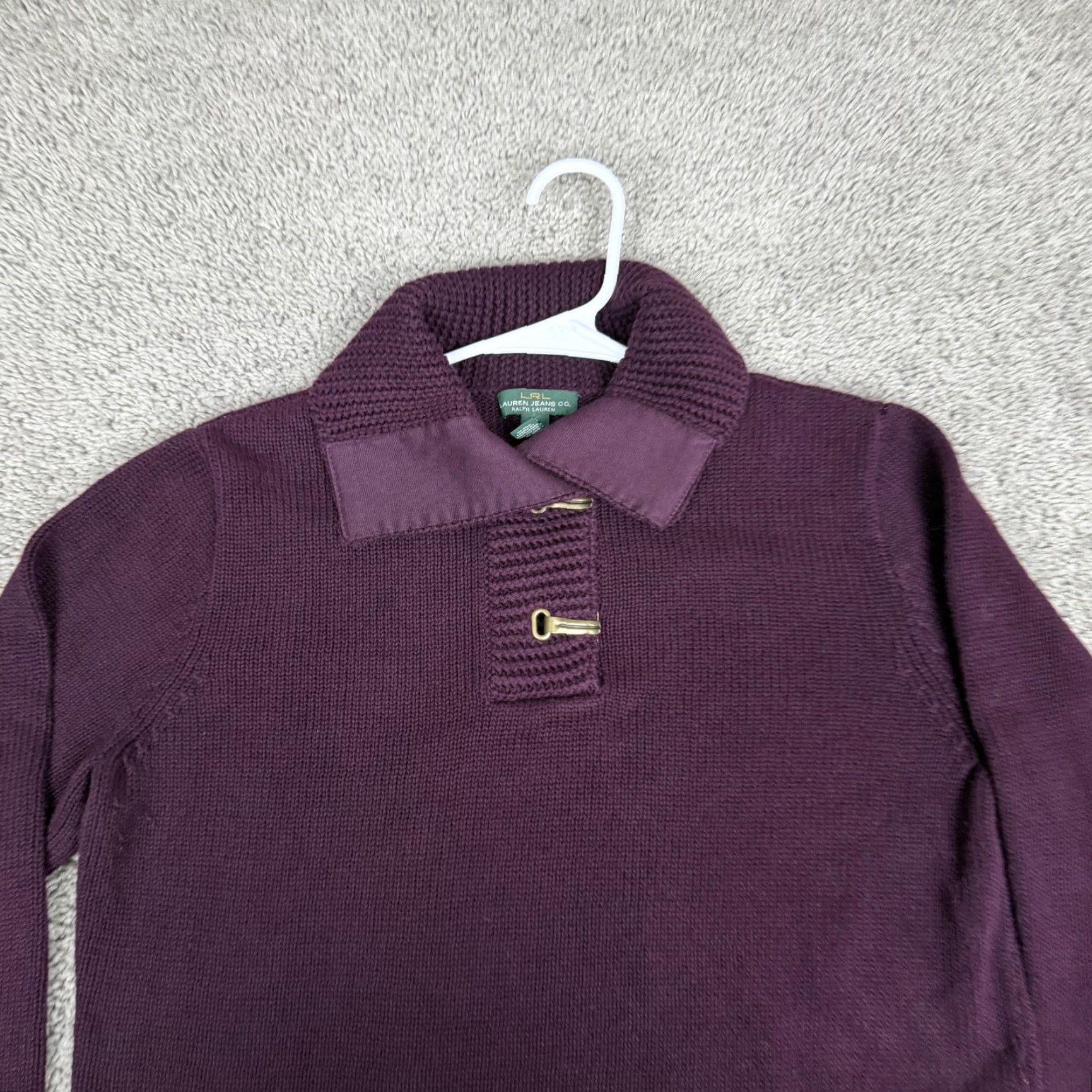 Ralph Lauren Lauren Ralph Lauren Sweater Womens Large Purple Collared Toggle Knit Pullover Size L / US 10 / IT 46 - 3 Thumbnail
