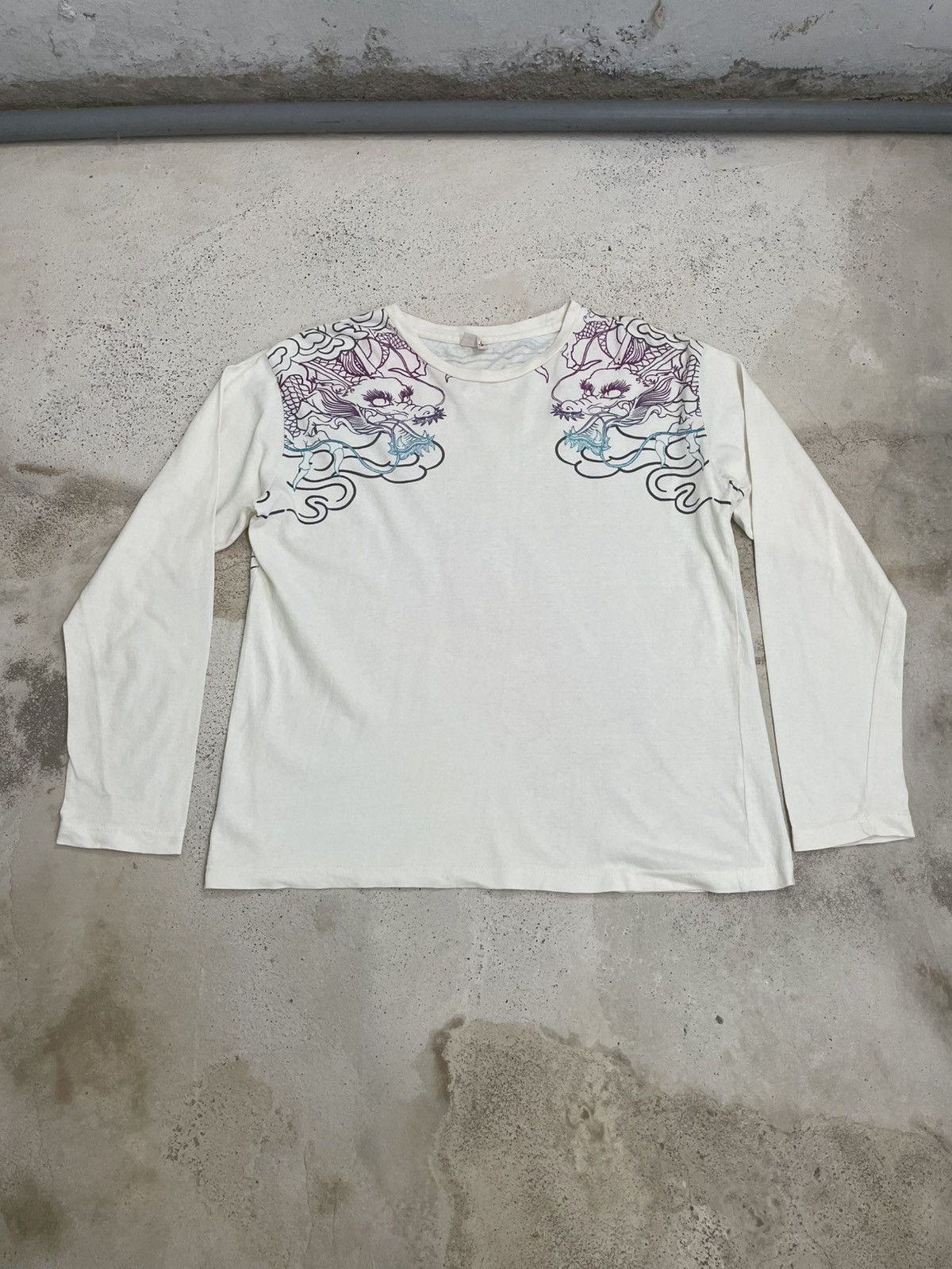 Japanese Brand Cream Space Opera Yakuza Dragon Motive Color Print Defect Size US XL / EU 56 / 4 - 3 Thumbnail