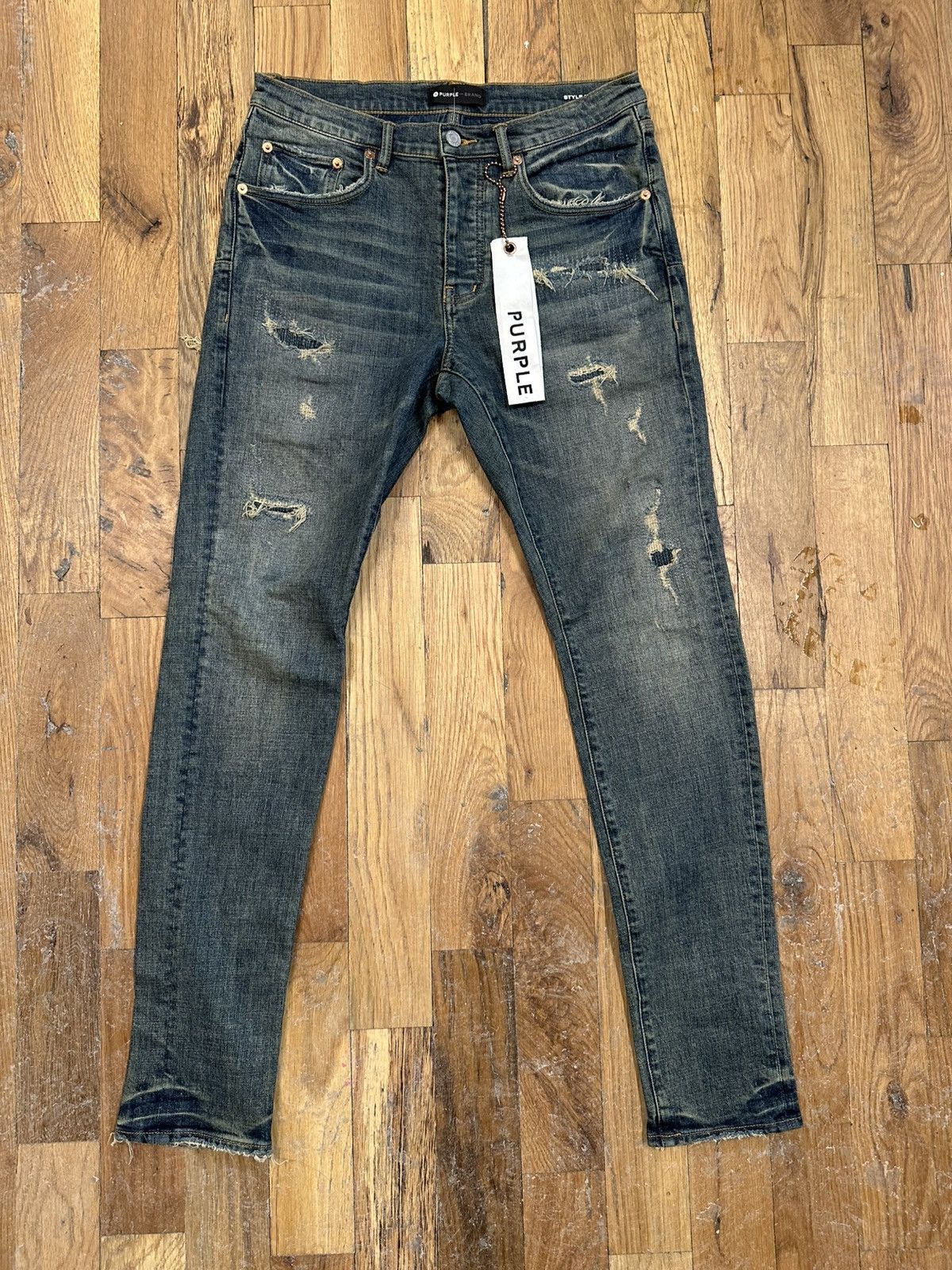 Purple Brand Bandana Pocket Distressed Blue Denim Jean Sz 32
