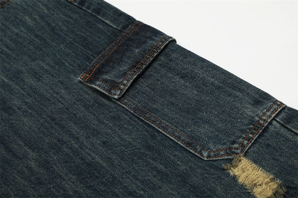 Jean Men's loose retro washed distressed denim shorts Size US 32 / EU 48 - 4 Thumbnail