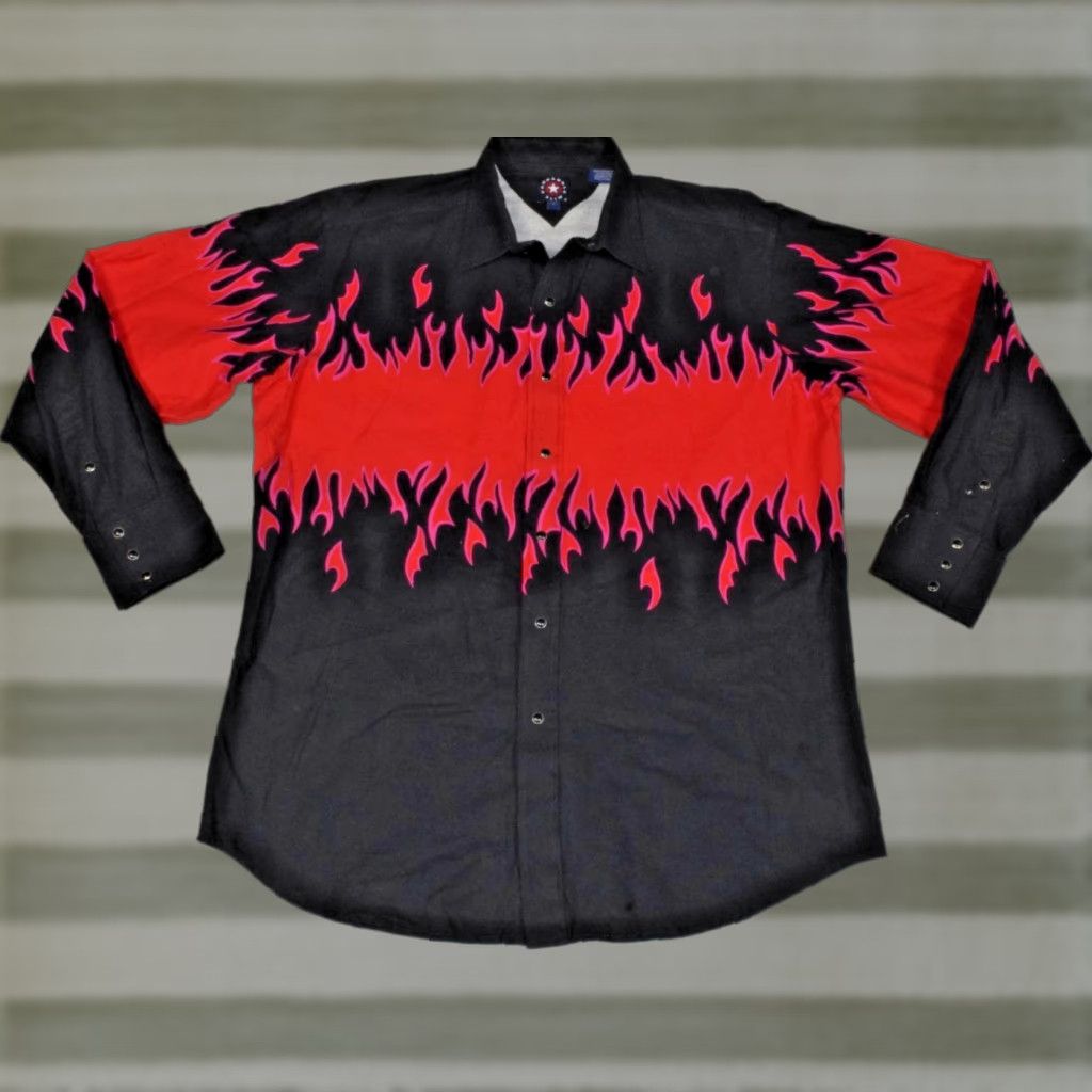VINTAGE Panhandle Slim Western Shirt Mens L Red 90s Rockabilly Brooks & Dunn Snap Up