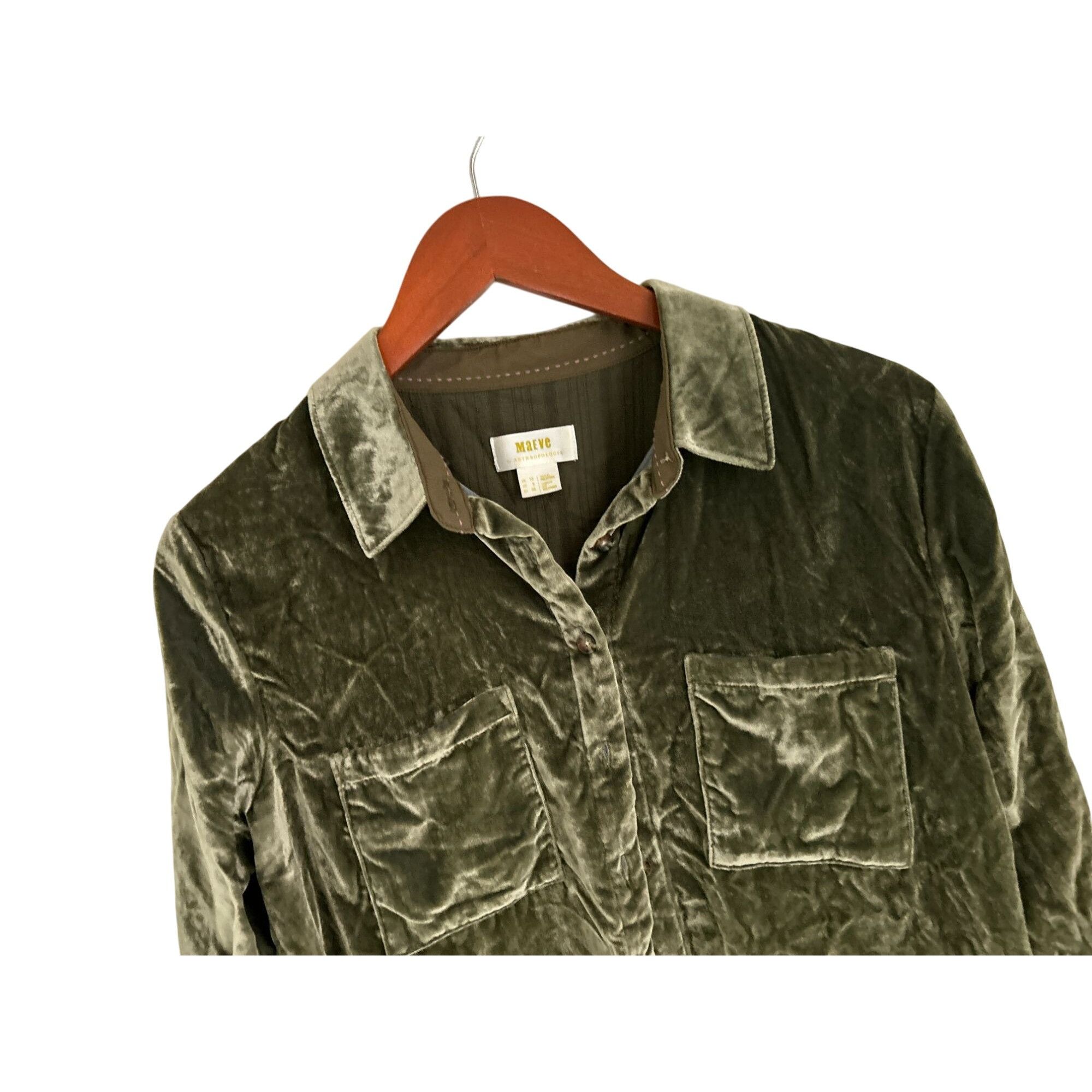 Anthropologie Anthropologie Maeve Karina Green Velvet Button Down Long Sle Size M / US 6-8 / IT 42-44 - 4 Thumbnail