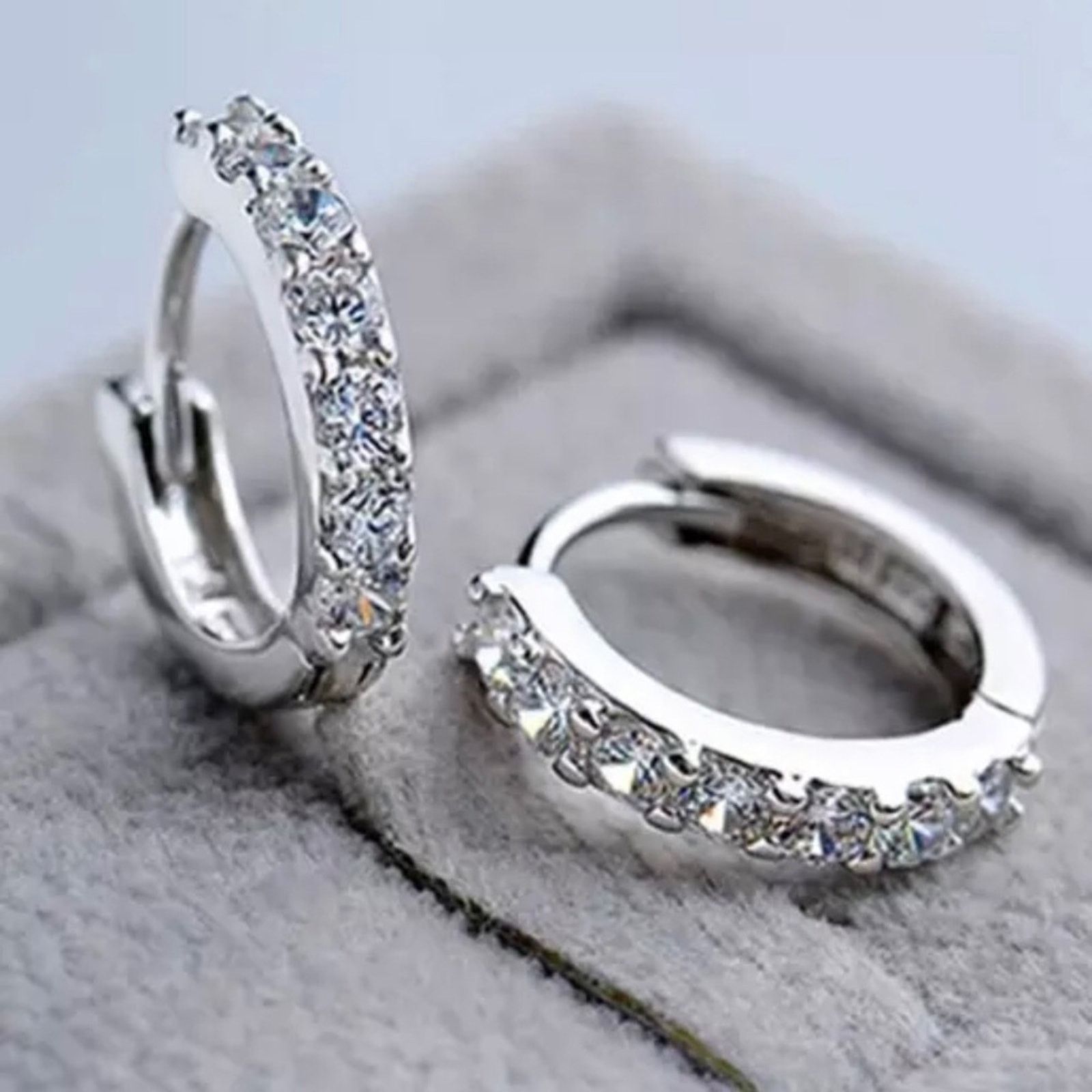 Jewelry Solid sterling silver 925 clear cz hoop huggies Size ONE SIZE - 1 Thumbnail