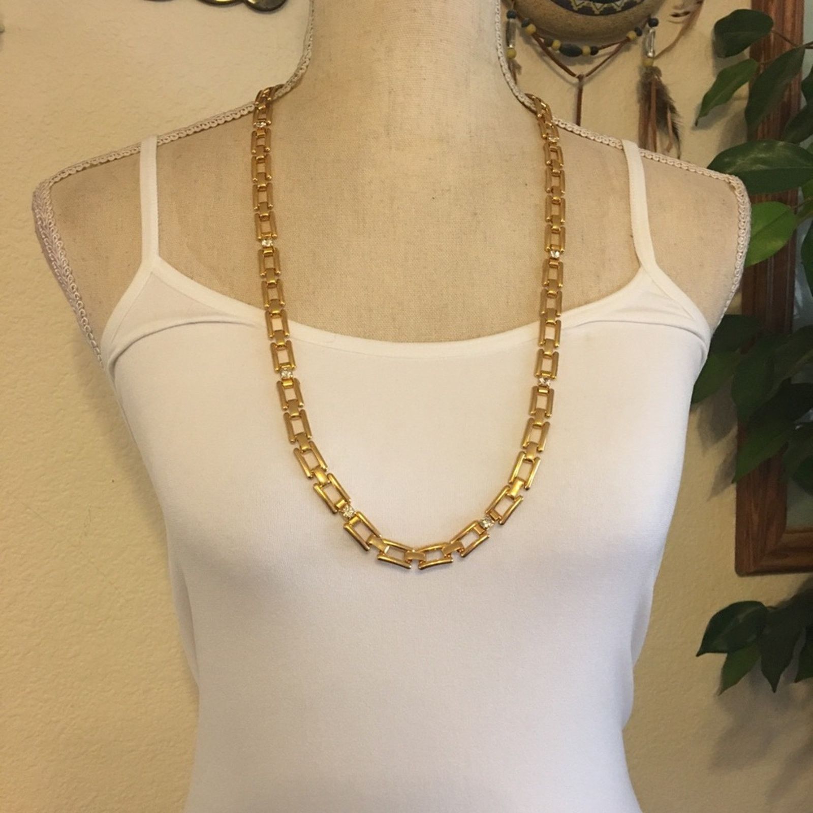 Jewelry Shiny gold link rhinestone accent long necklace Size ONE SIZE - 3 Thumbnail