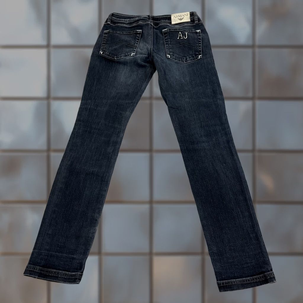 Vintage Armani Jeans Jeans Slim Skinny 28 32 UK10 Blue Low Rise AJ Sequin Spellout Womens Style: Skinny Baggy? Size 32" / US 10 / IT 46 - 1 Thumbnail