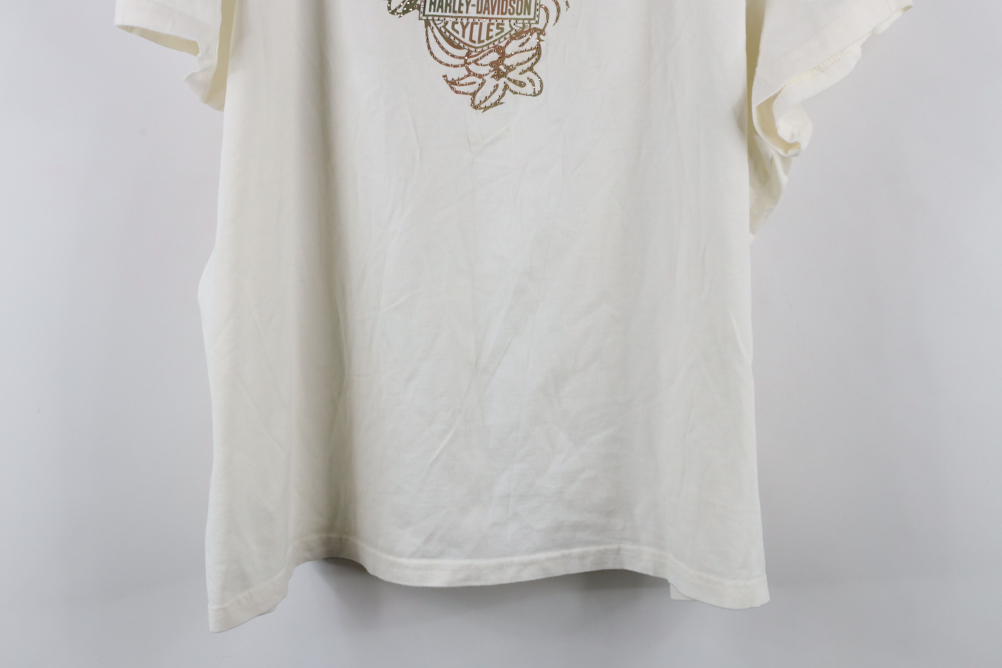 Harley Davidson × Vintage Vintage Y2K Harley Davidson Tribal Flower T-Shirt Cream Size XXL / US 16-18 / IT 52-54 - 3 Thumbnail