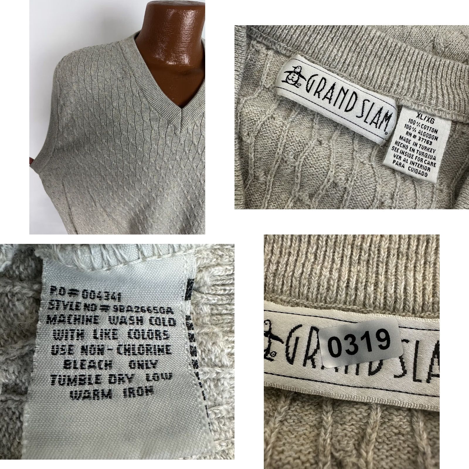Vintage VINTAGE Grand Slam Sweater Vest Mens XL Beige Cable Knit Cotton Golf Grandpa Dad 90s Size US XL / EU 56 / 4 - 8 Thumbnail