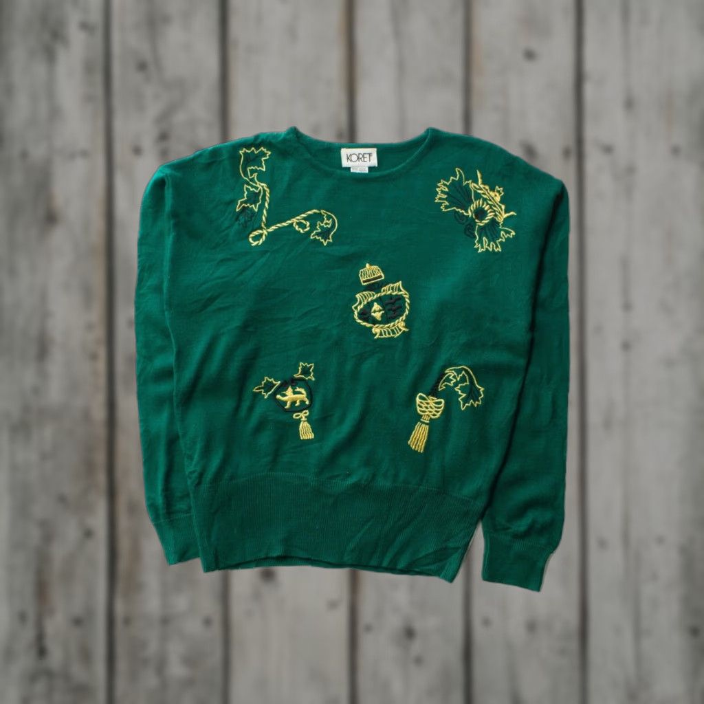 Vintage VINTAGE Koret Sweater Shirt Green Medium 1990s Acrylic Wool Embroidered Womens Size M / US 6-8 / IT 42-44 - 1 Thumbnail