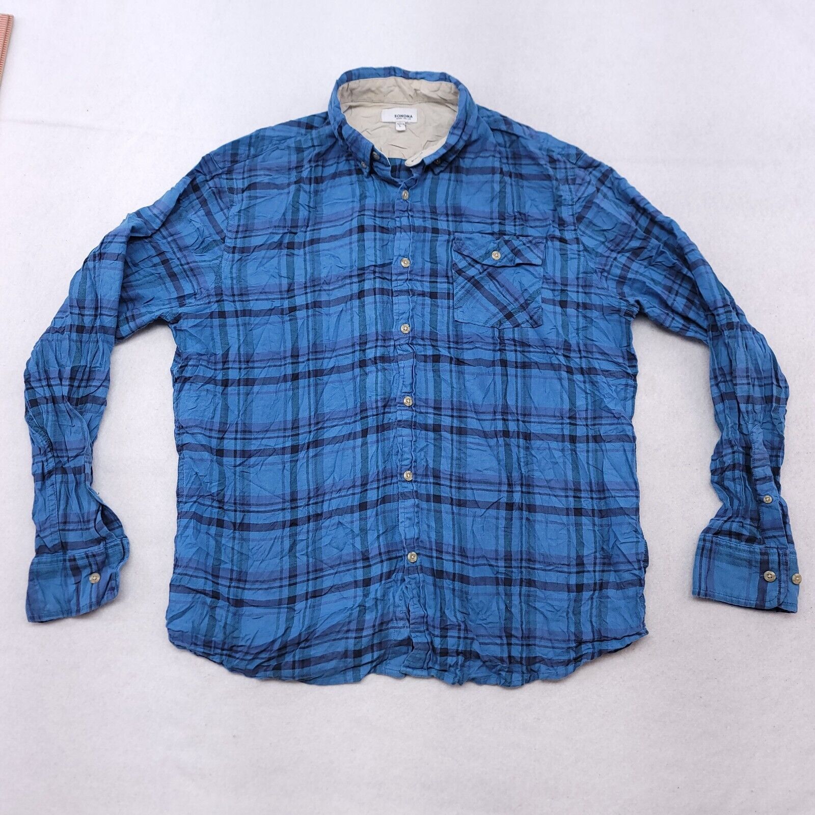 Sonoma Sonoma Madras Flannel Button Up Shirt Mens Size Large L Blue Size US L / EU 52-54 / 3 - 2 Thumbnail