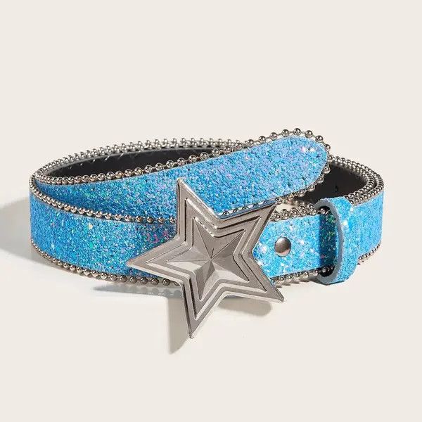 Vintage Y2k Streetwear Star Buckle Blue Belt Size ONE SIZE - 1 Thumbnail
