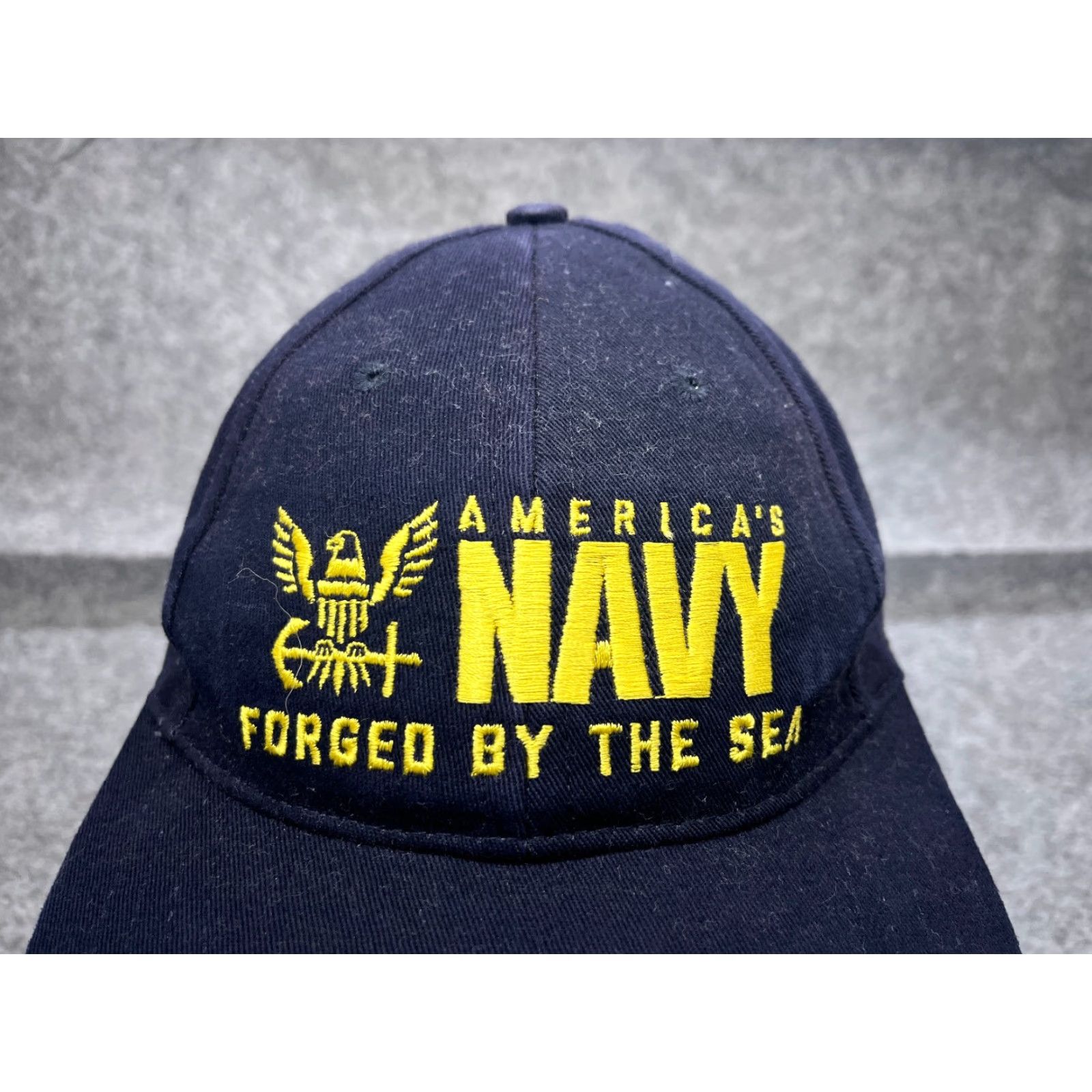 Vintage America's Navy Hat Cap Made USA One Size Adult Blue Yellow Cotton Strap Back Size ONE SIZE - 2 Thumbnail