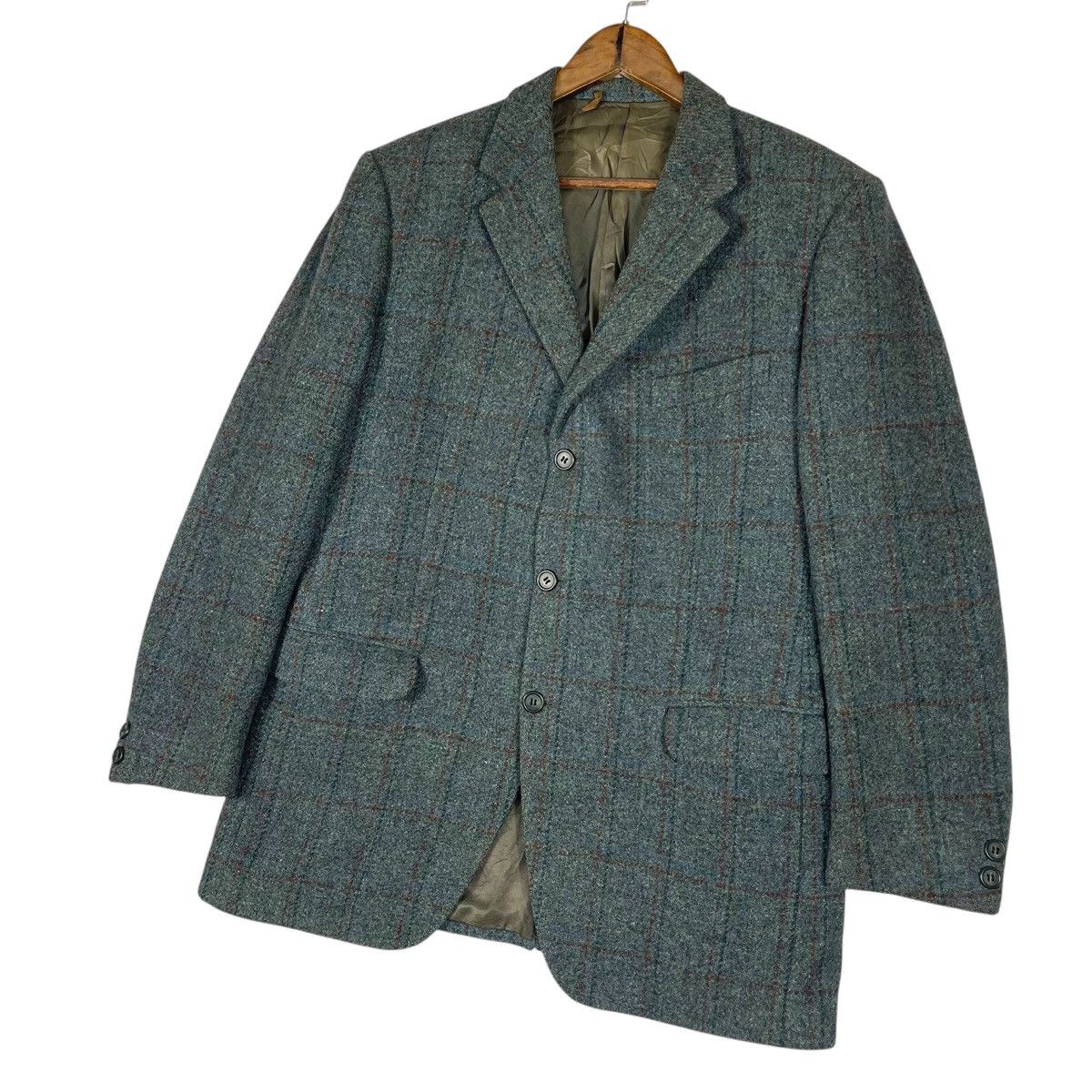 Harris Tweed Vintage 80s Harris Tweed Atelier Torino Blue Grey Plaid Wool Size 52R - 4 Thumbnail