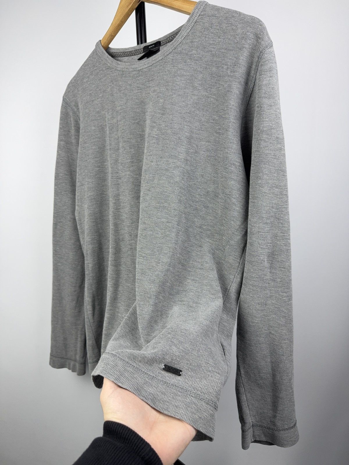 Hugo Boss Luxury BOSS Slim Fit Gray Waffle Knit Long Sleeve Shirt M Size US M / EU 48-50 / 2 - 5 Thumbnail