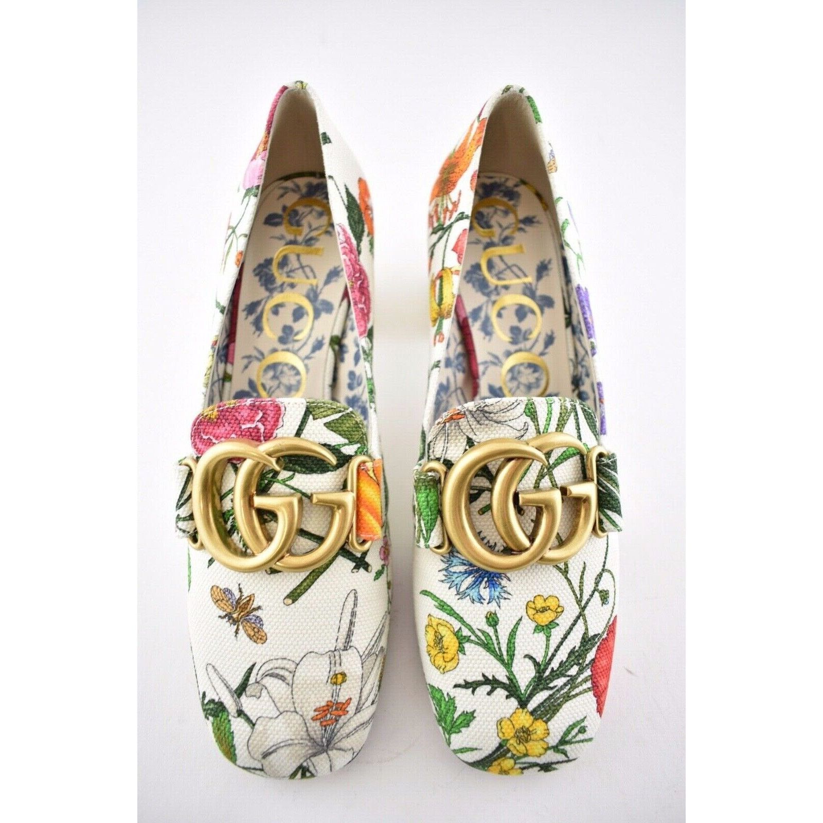 Gucci Victoire 55 Floral Logo Block Mid Heel Mule Loafer Pump 36.5 Size US 6.5 / IT 36.5 - 6 Thumbnail