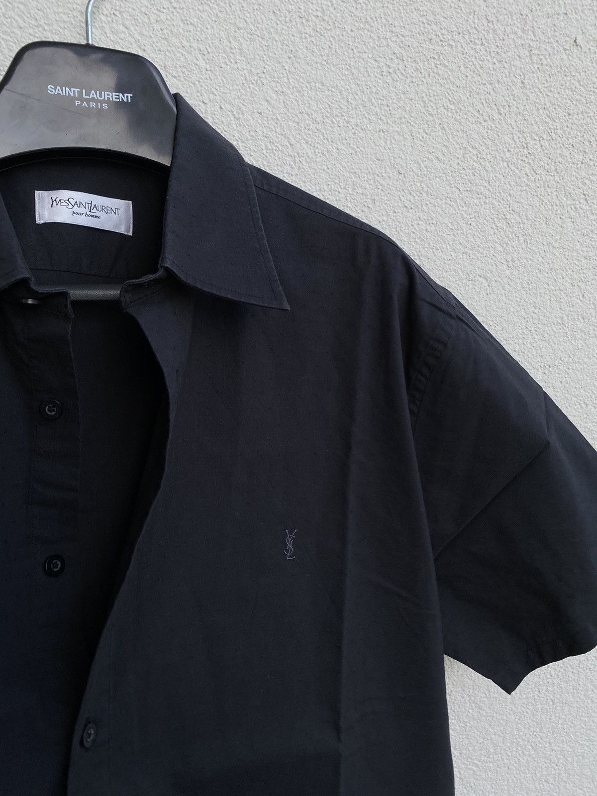Yves Saint Laurent Black YSL Shirt Short Sleeve Button Up Collar Vintage y2k Size US XL / EU 56 / 4 - 4 Thumbnail