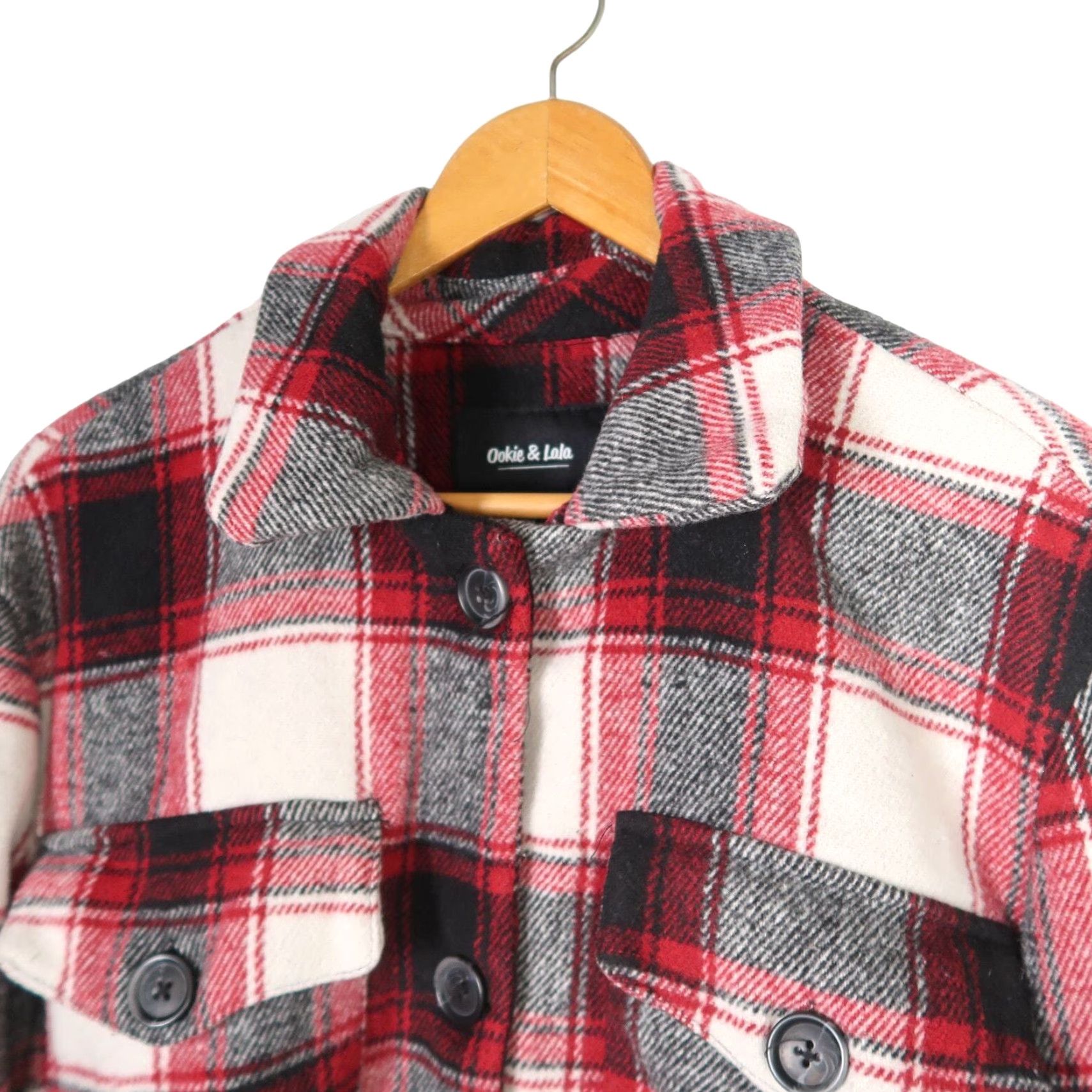 Vintage Ookie & LaLa red white and black plaid flannel shacket M Jacket Women Regular Navy? Size M / US 6-8 / IT 42-44 - 2 Thumbnail