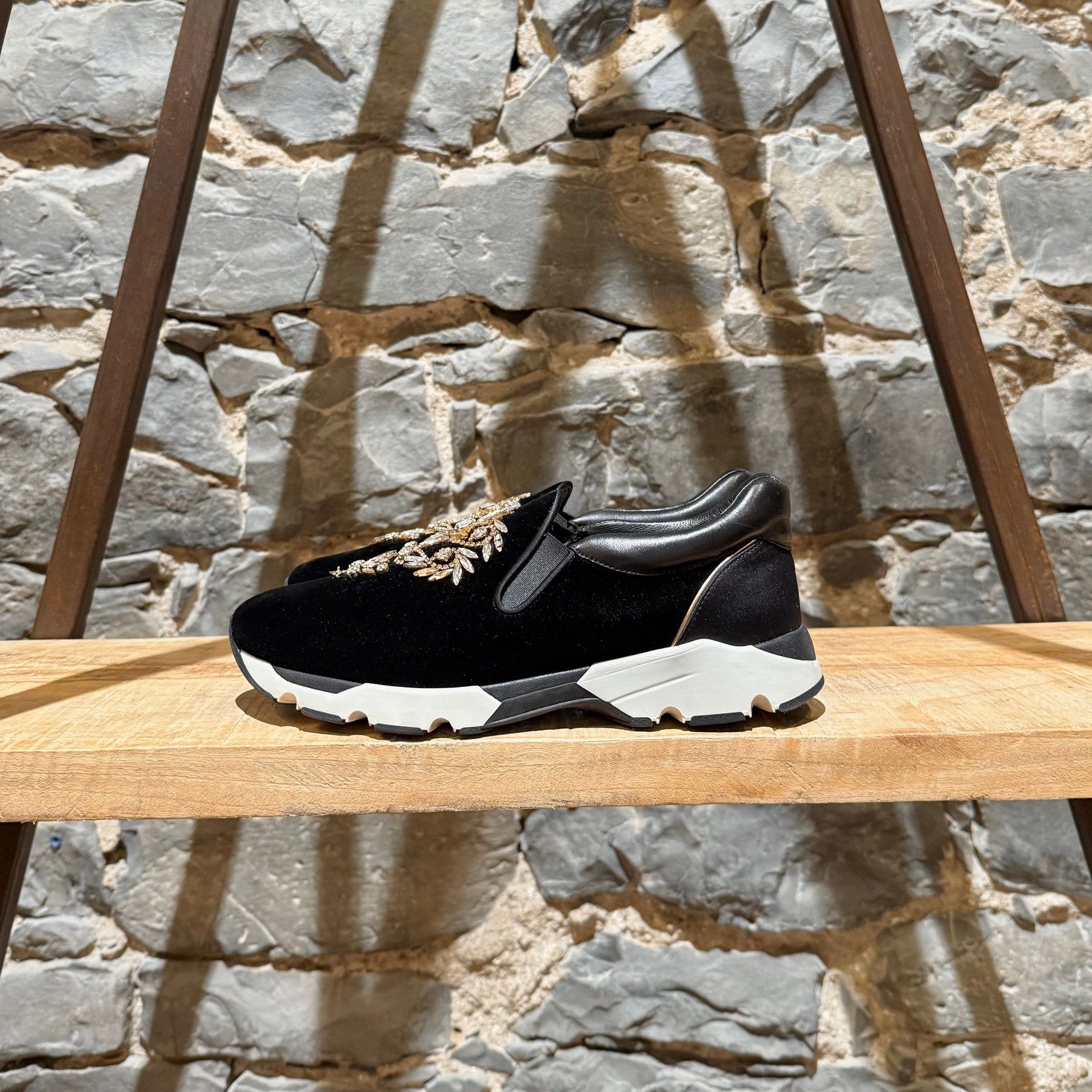 Rene Caovilla René Caovilla Black Velvet Crystals Embellished Sneakers Size US 6 / IT 36 - 9 Thumbnail