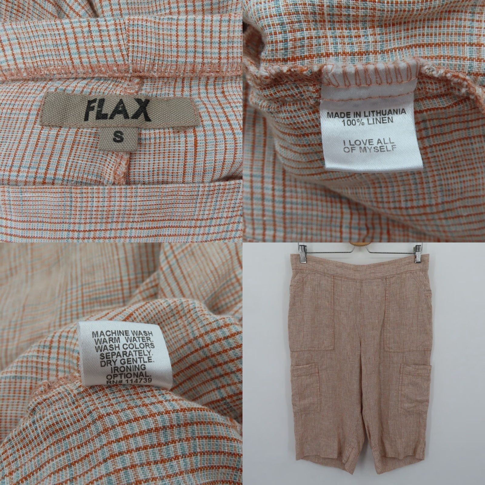 FLAX FLAX Women Small Multicolor Plaid Check Casual Crop Capri Pants Pockets Linen Square Pocket Cropped Pants Size 28" / US 6 / IT 42 - 8 Thumbnail