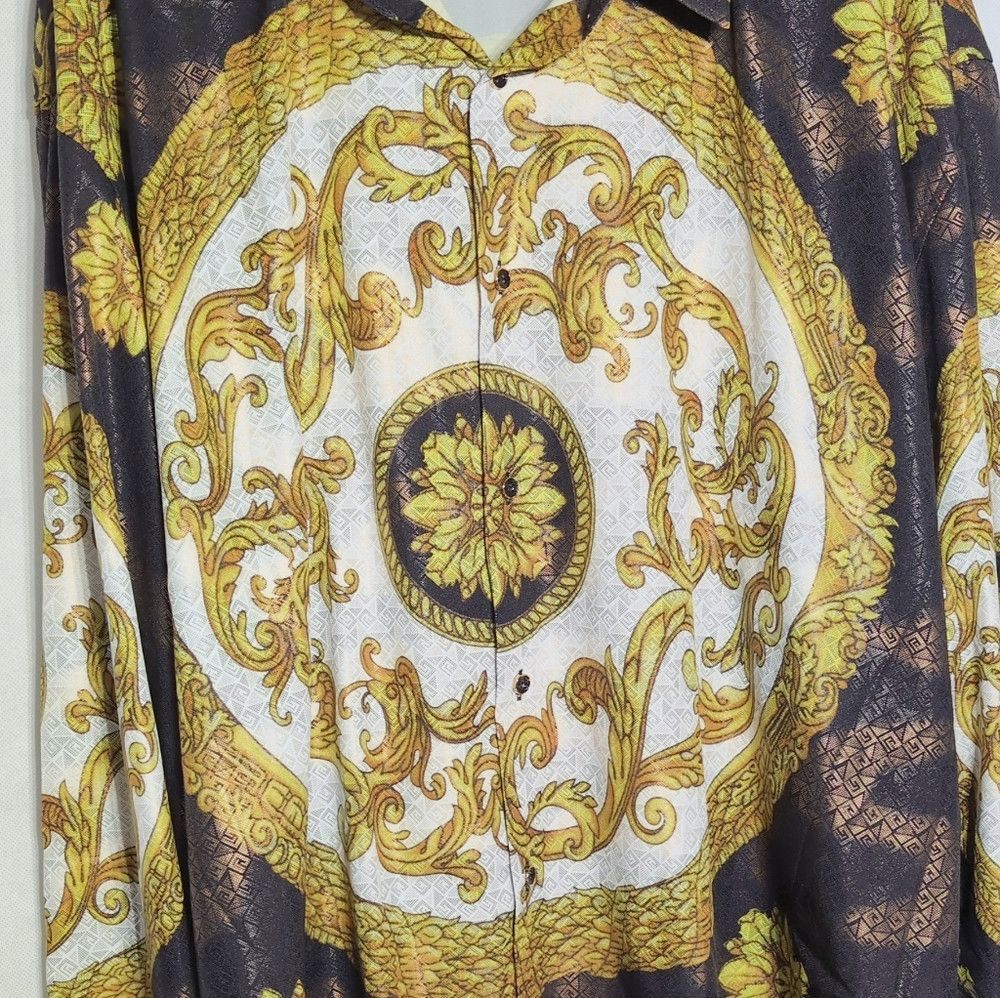 Designer Italian Baroque Print Club Shirt Gold Designs Sz 8XL Size US XXL / EU 58 / 5 - 5 Thumbnail