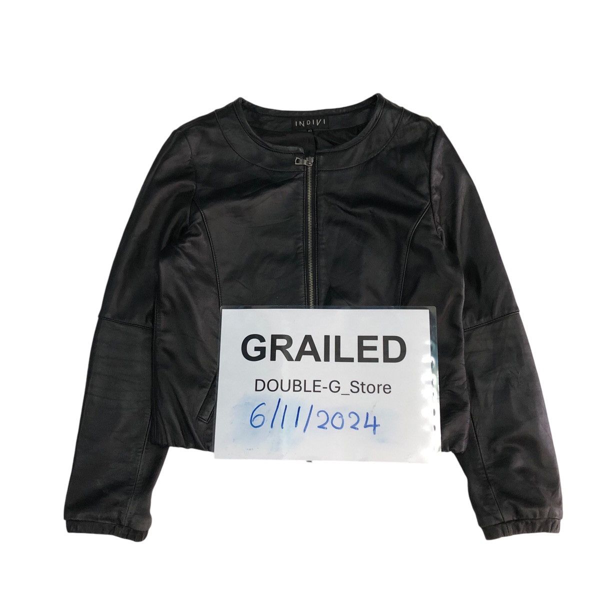📌Vintage Cropped Leather Biker Jacket Indivi Japan