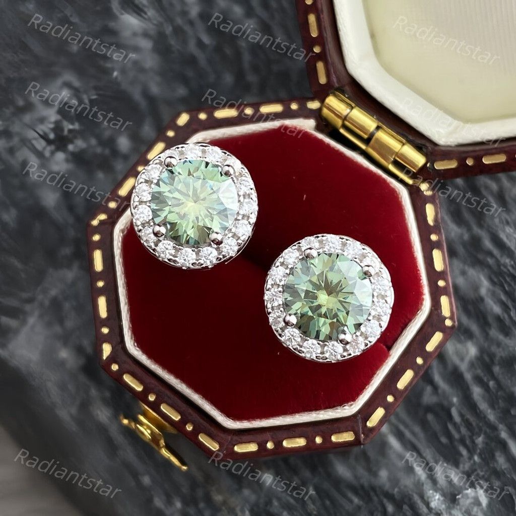 Other NEW 2ct. t.w. Blue Green Moissanite Round Halo Stud Earrings Size ONE SIZE - 4 Thumbnail