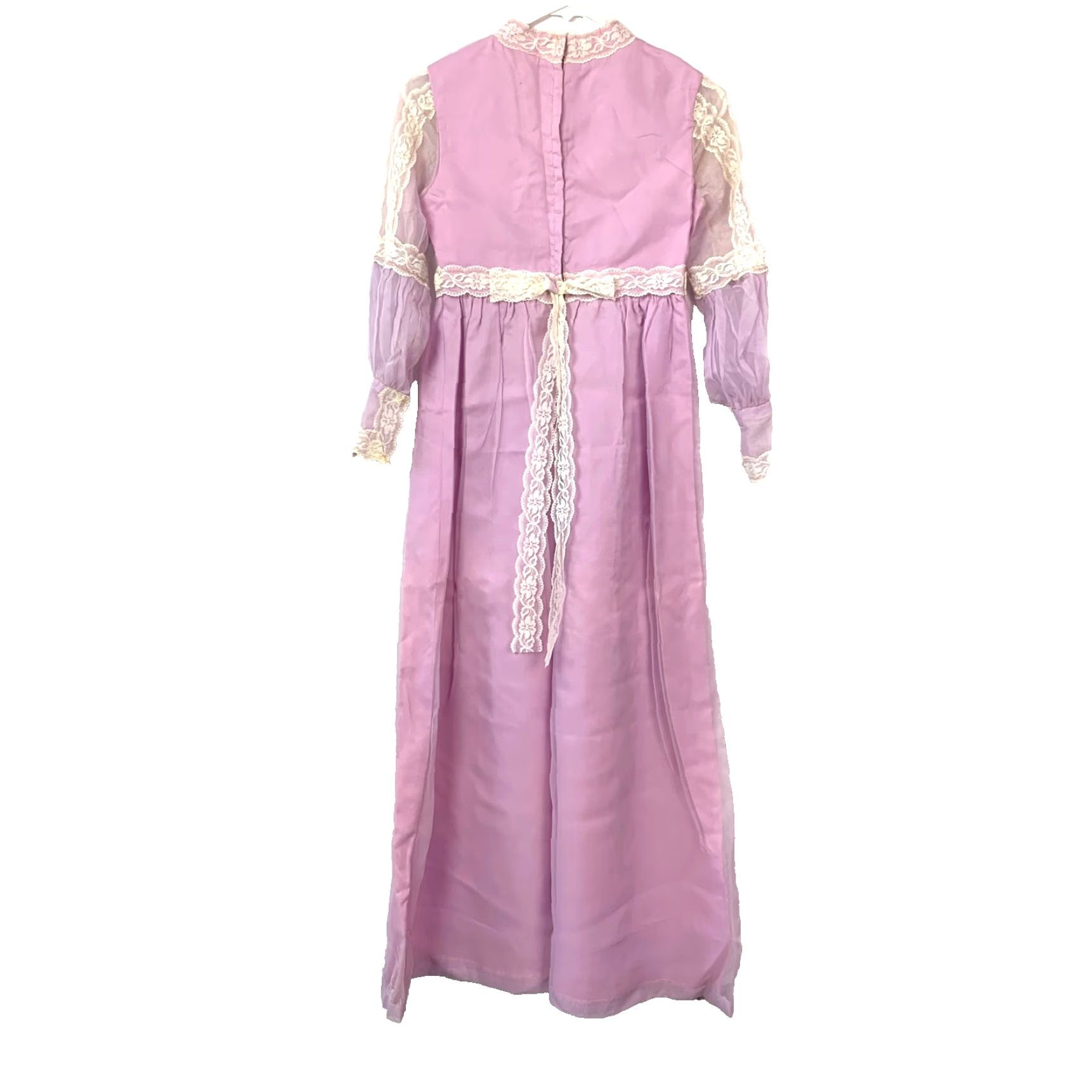 Vintage VINTAGE 60s Purple White Lace Prairie Long Empire Waist Dress Chest 29" Train Size 4XL / US 24-26 - 7 Thumbnail