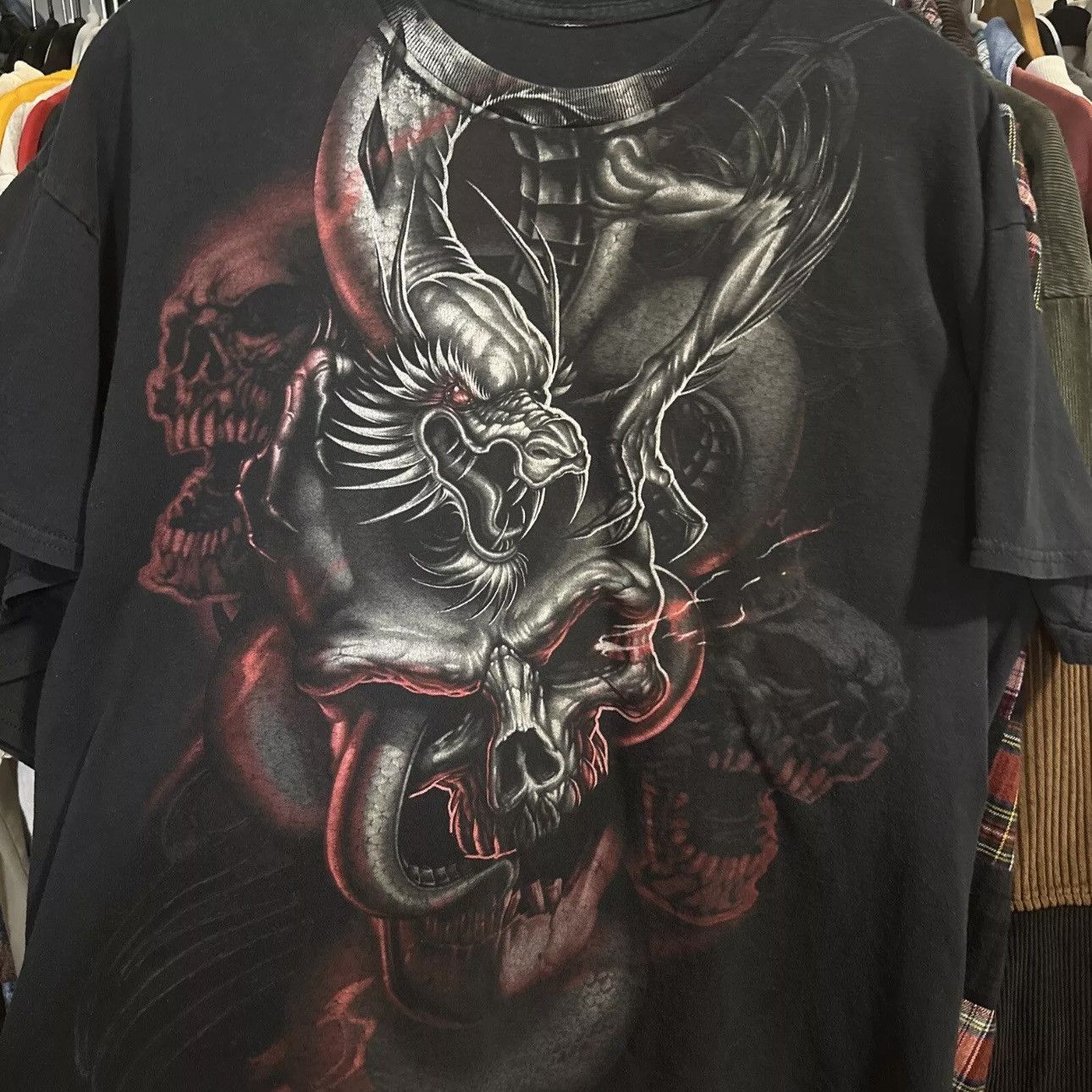 Vintage Vintage Y2K Dragons Skulls All Over AOP Print Shirt Grunge Size US XL / EU 56 / 4 - 2 Thumbnail