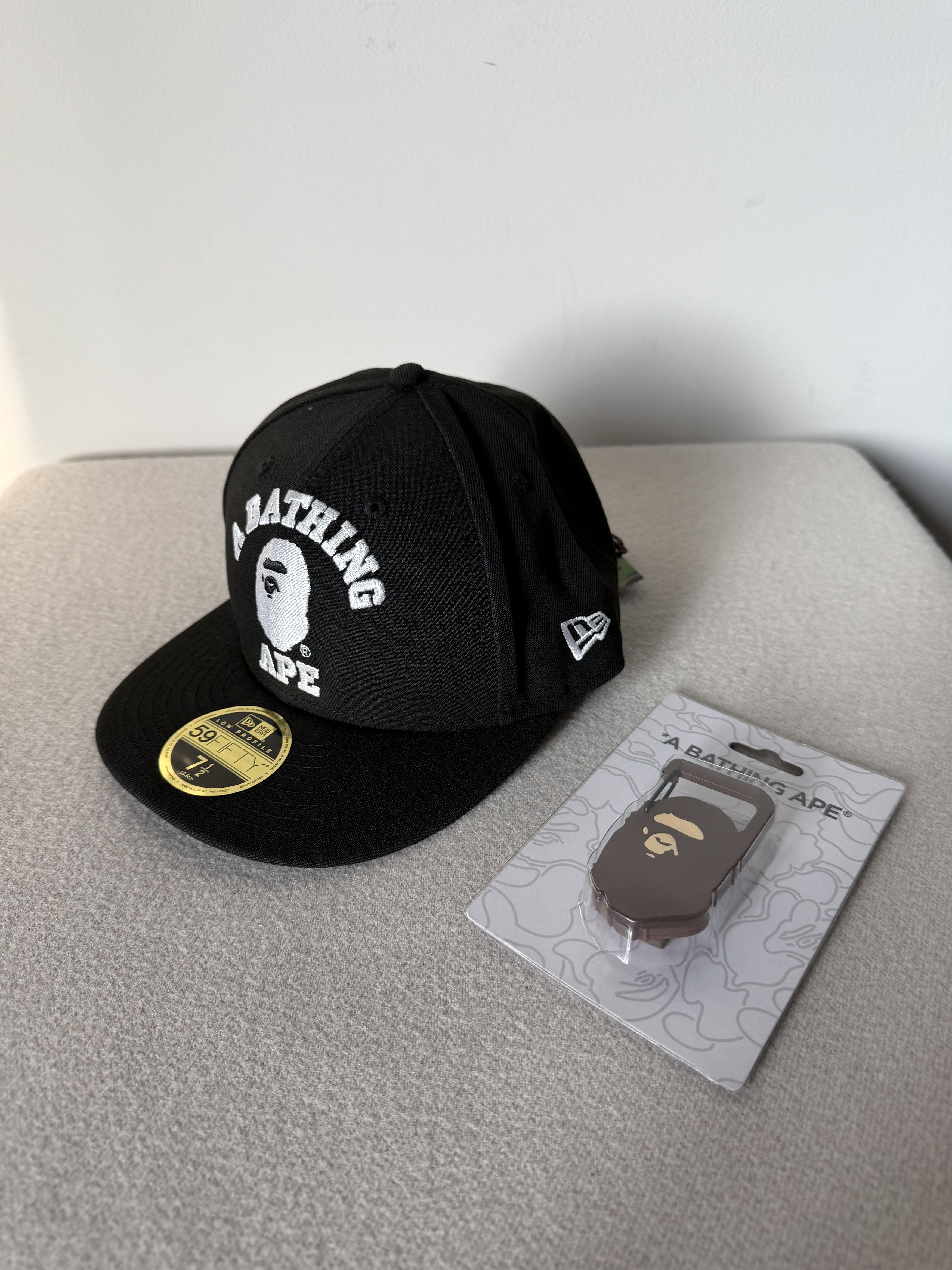 【*中様 BAPE x NEW ERA 59Fifty Cap 7-1/2未使用 Bape 7 1/2 Bape New Era 59FIFTY Low Profile Fitted Hat in Black